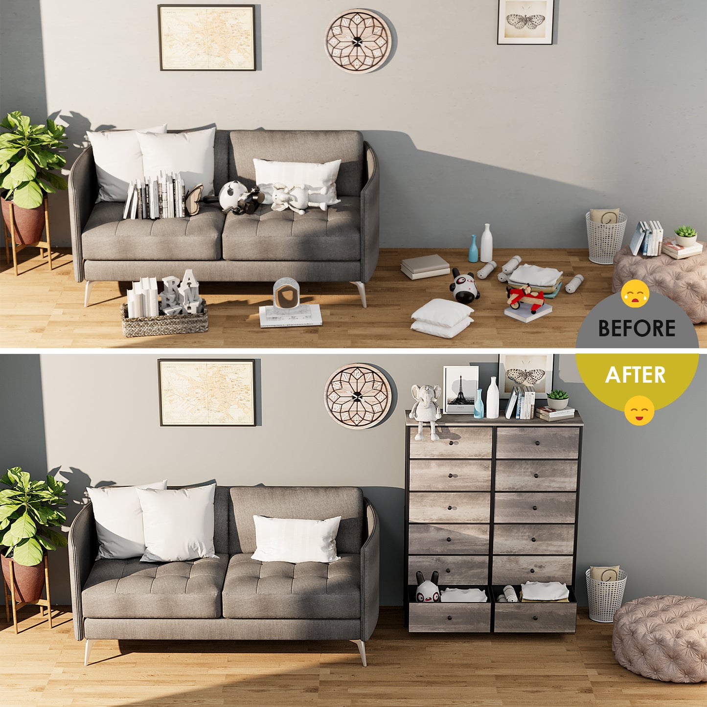 LAZY BUDDY Dresser for Bedroom, 12-drawer Fabric Dresser with Steel Frame & Wooden Top