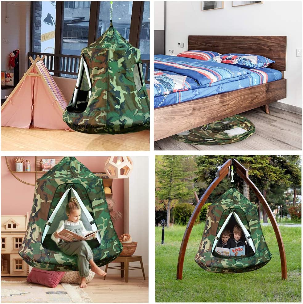 GARTIO Hanging Tree Tent Kids Play House Swing Hanging Tent with LED Lights 330 lbs