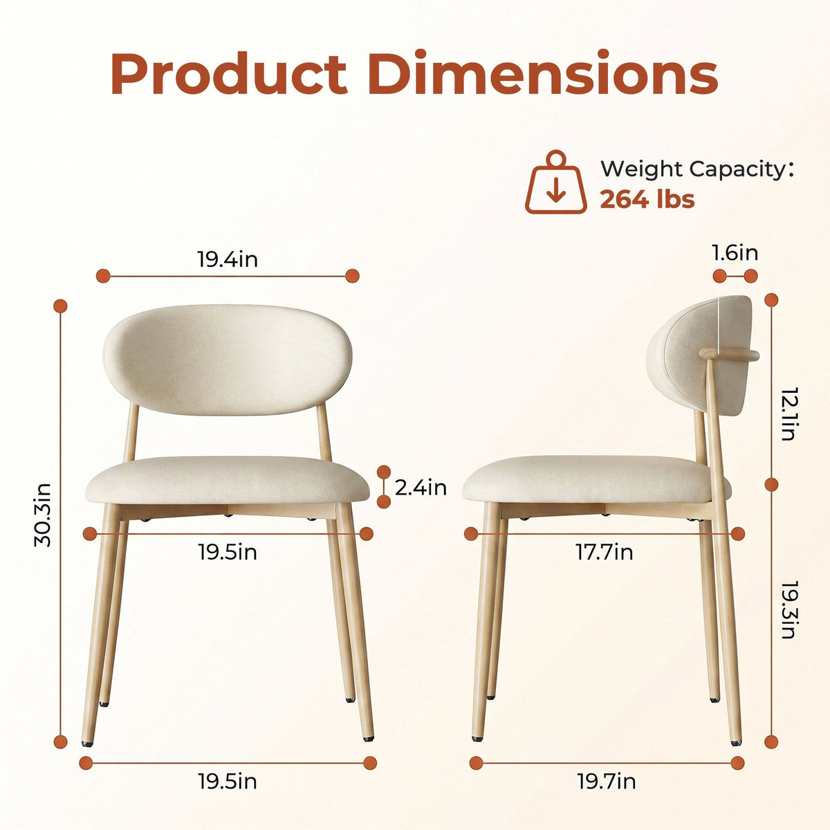 LAZY BUDDY Dining Chairs Set of 2/4, Upholstered Kitchen Chairs with Curved Backrest for Dining Room