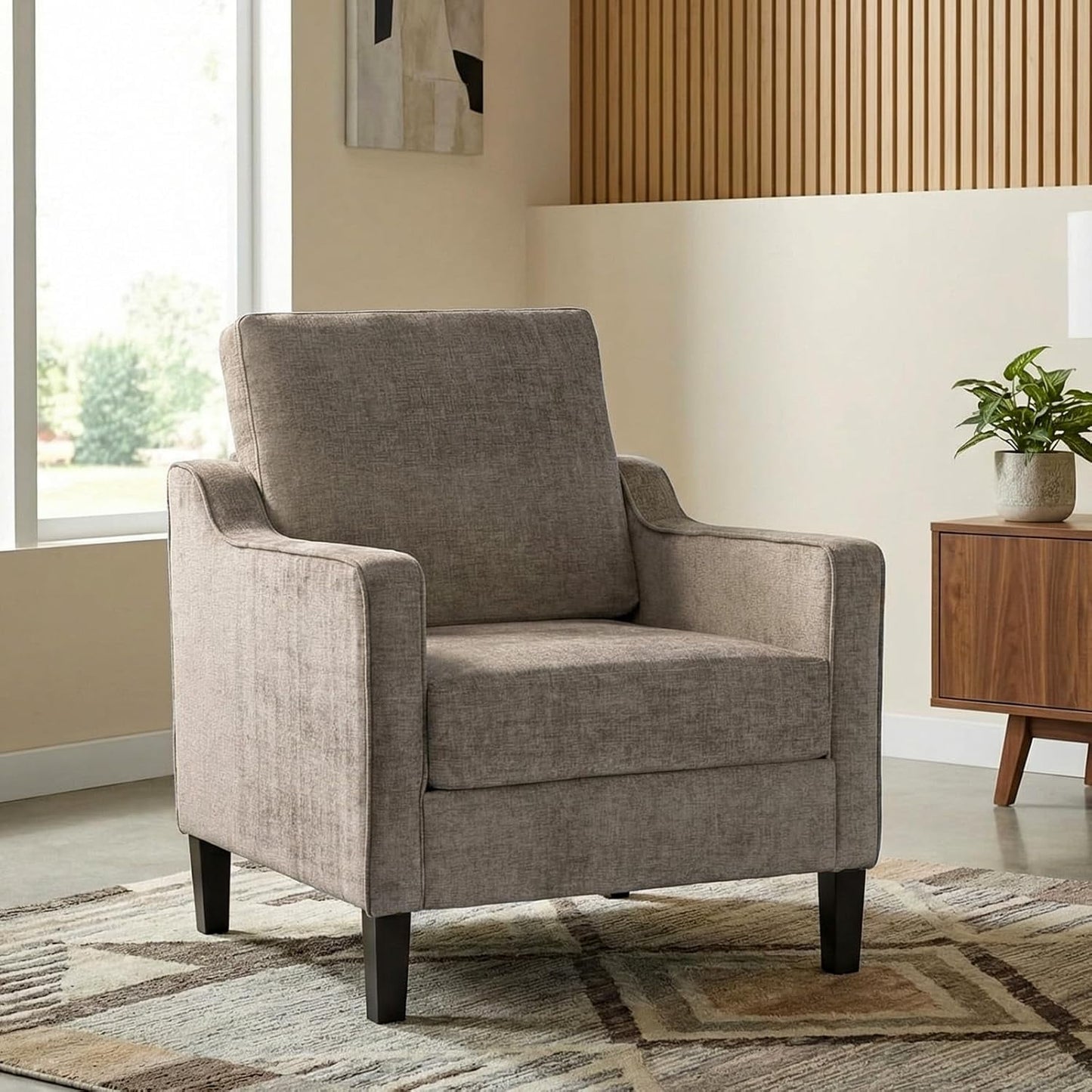 LAZY BUDDY Comfy Accent Chair for Living Room Bedroom and Waiting Room, Upholstered Mid-Century Reading Chair with Removable Cover & Wood Legs, Wide Singe Modern Lounge Sofa