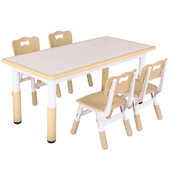 LAZY BUDDY Kids Study Table and 4 Chairs Set, Height Adjustable Plastic Children Art Desk, Multi Activity Toddler Furniture with Paintable Desktop - Multi Choices