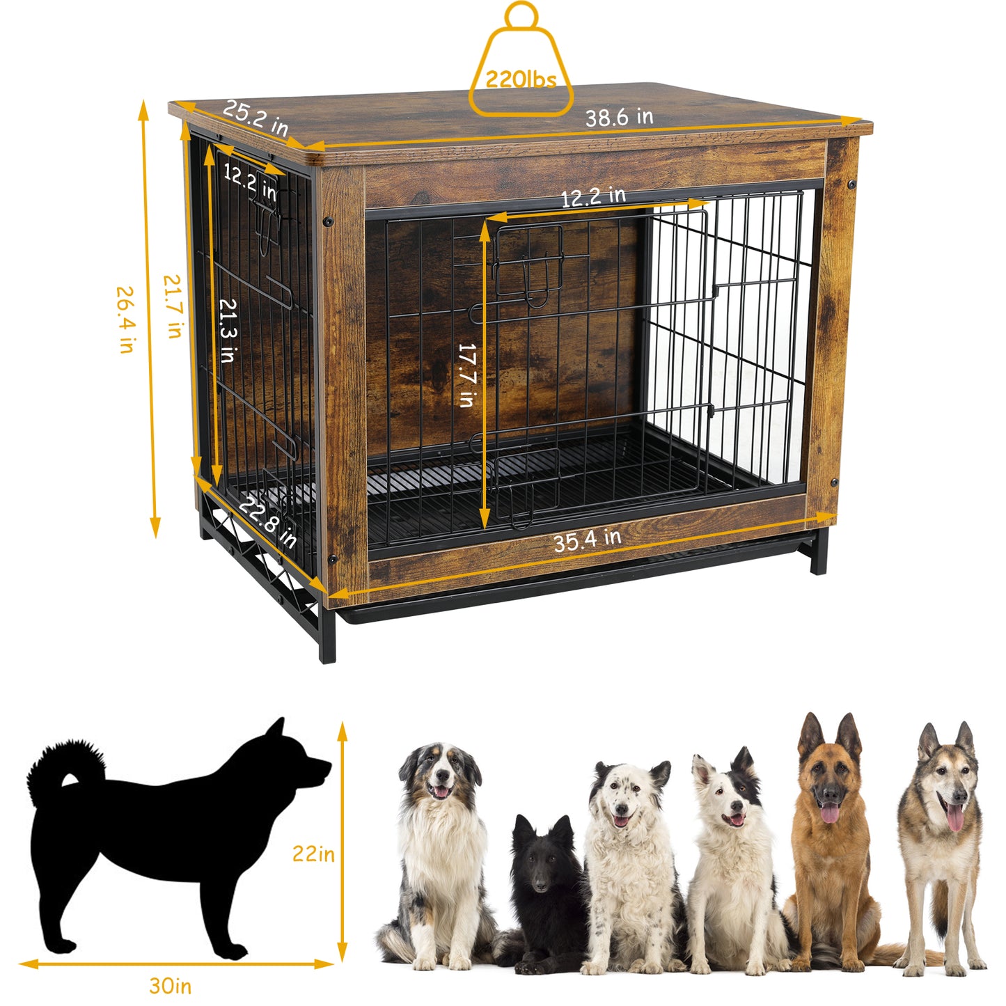 LAZY BUDDY Dog Crate Furniture for Small / Medium Dogs, Indoor Dog Kennel Side End Table Wooden Dog Cage with Removable Tray