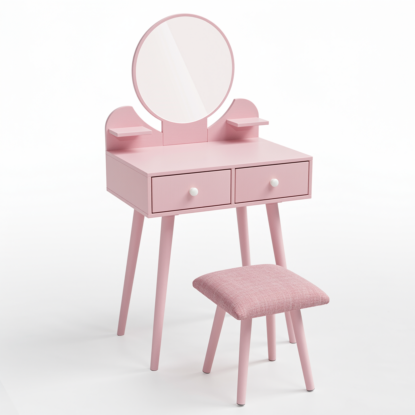 LAZY BUDDY Wooden Kids Vanity Set with Stool and Mirror, Girls Princess Makeup Desk Dressing Table with Drawers for Toddlers 3+