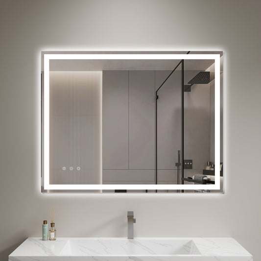 LAZY BUDDY Anti-fog Wall Mounted Lighted Vanity Mirror LED Bathroom Mirror Waterproof, Rectangle Silver