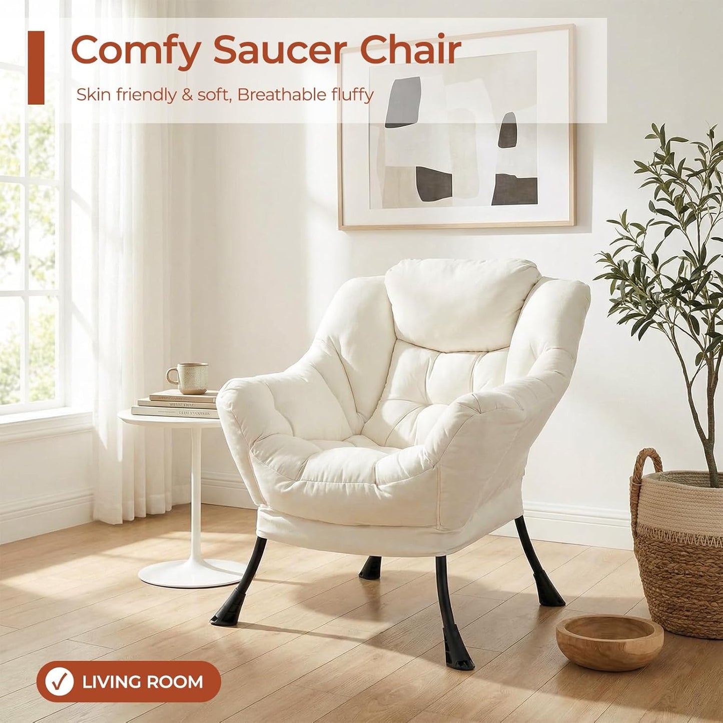 LAZY BUDDY Lazy Chair with Side Pocket, Upholstered Accent Lounge Chair Reading Armchair for Living Room, Bedroom
