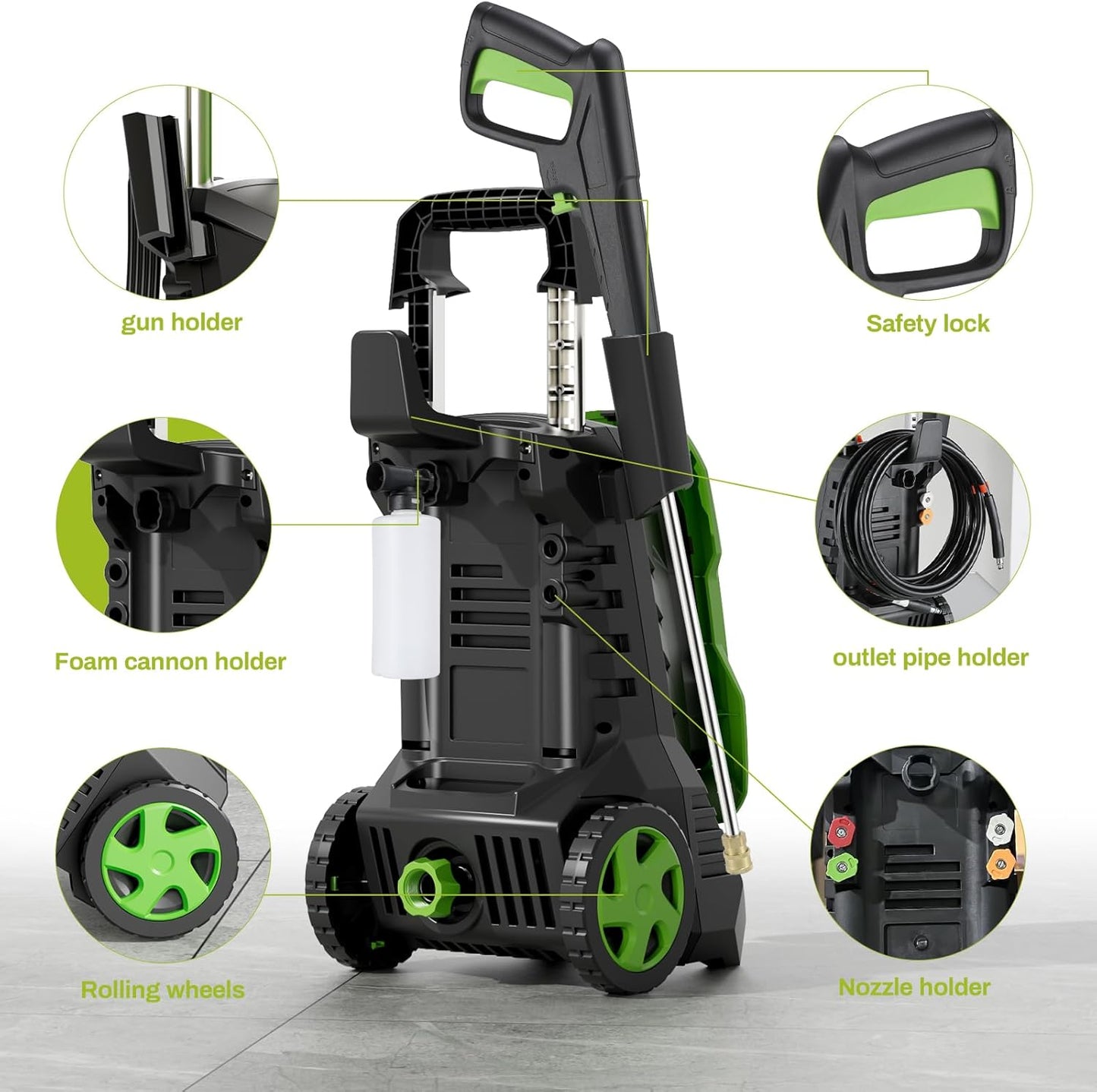 LAZY BUDDY Electric Pressure Washer, 2700 PSI 1.7 GPM Power Washer with 4 Quick Connect Nozzles, High Pressure Cleaning Machine with Foam Cannon for Cars, Fences, Patios