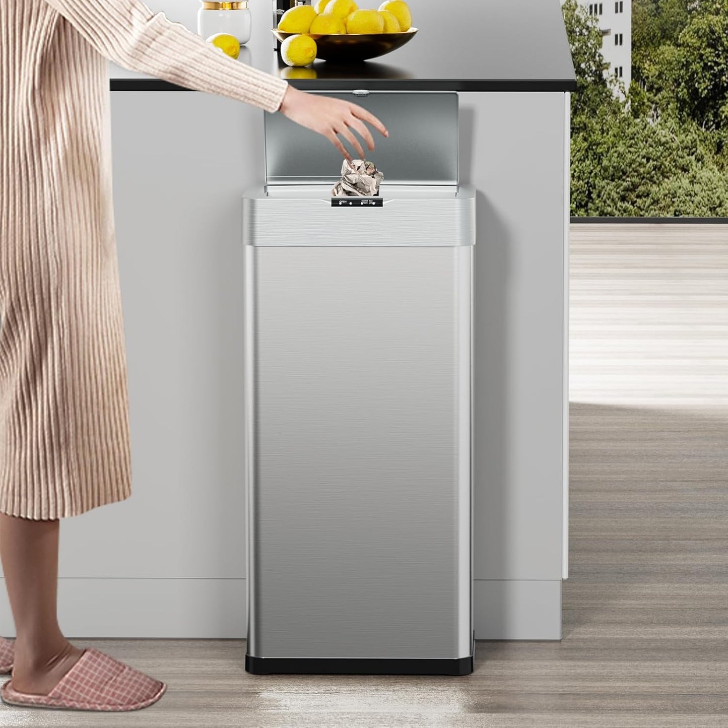 LAZY BUDDY 16 Gallon Motion Sensor Trash Can, Touchless Automatic Garbage Can, Stainless Steel, for Kitchen, Office, Bedroom, Living Room