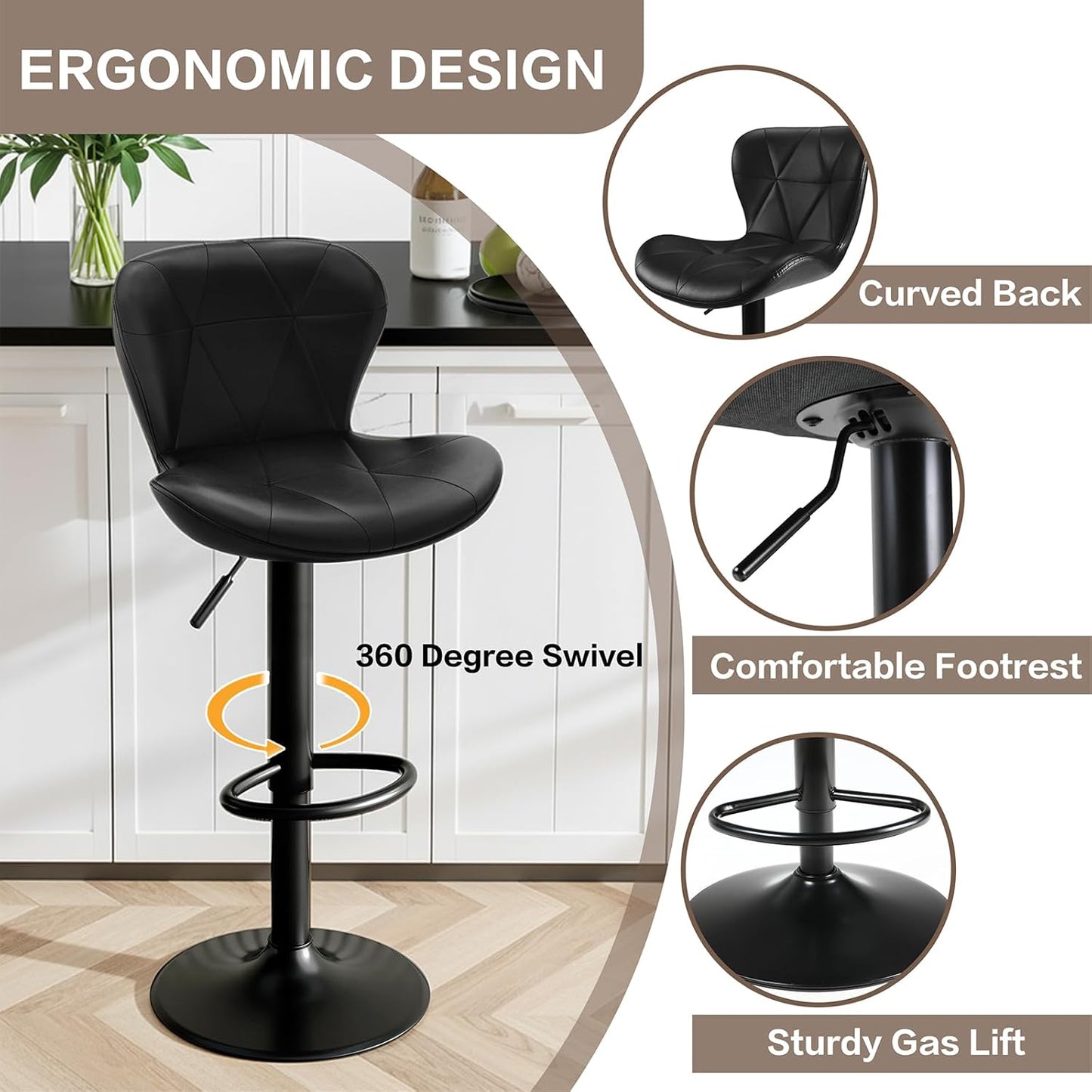 LAZY BUDDY Bar Stools Set of 2/4, Adjustable Counter Height Barstools Swivel Bar Chairs for Kitchen Island, Dining Room