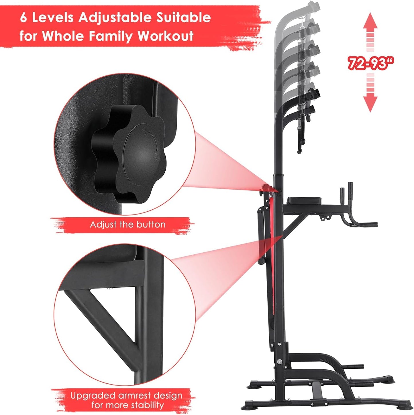 GARTIO Heavy Duty Power Tower Pull Up Bar Dip Station W/ Sit up Bench Home Gym Strength Training Adjustable Height - 400 lbs