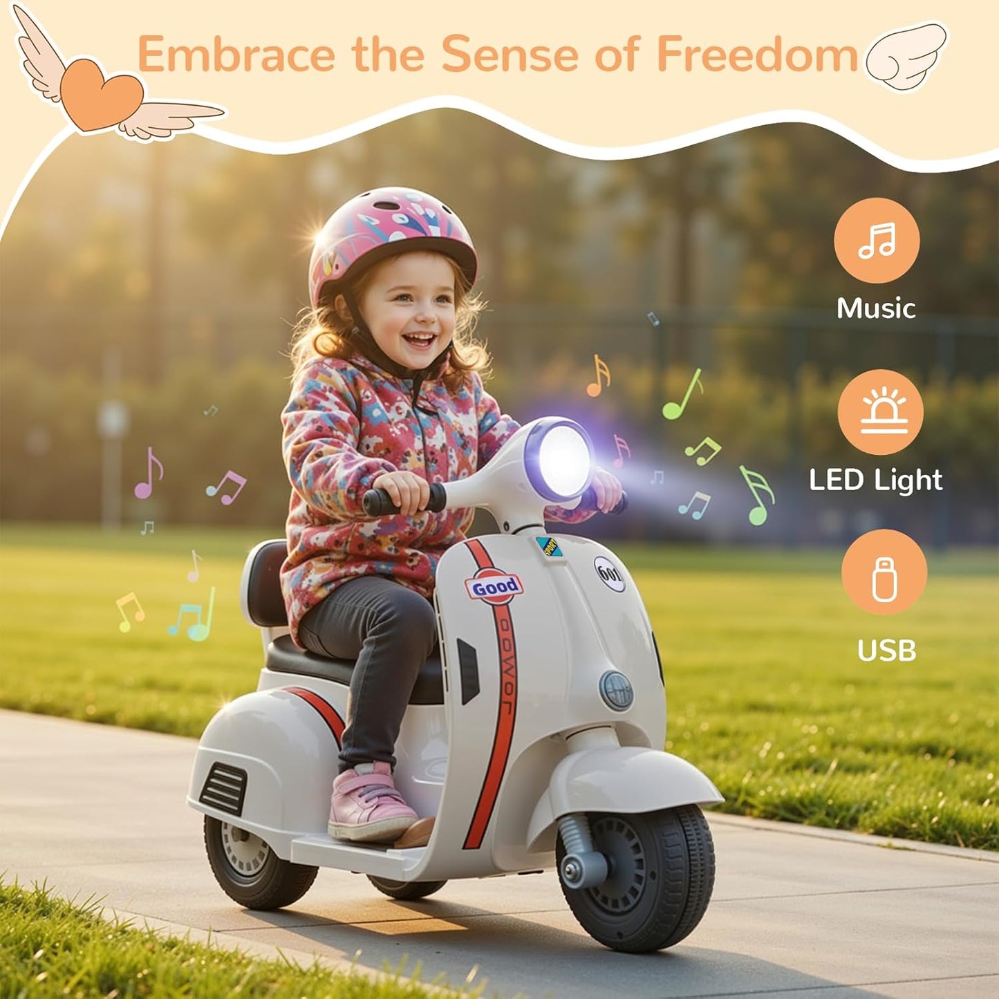 LAZY BUDDY Kids Ride On Motorcycle, 6V Battery Powered Electric Motorcycle with Light, Forward & Backward, Gift Toy for Toddlers 2+