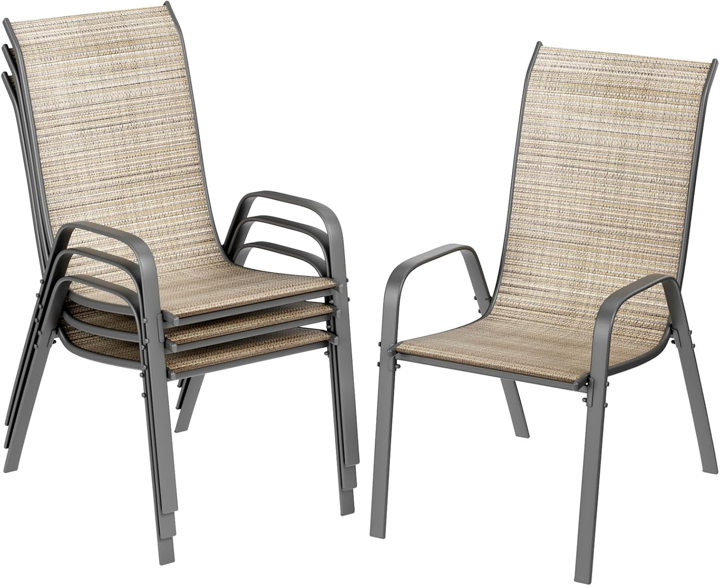 LAZY BUDDY 4 Pcs Patio Dining Chairs, Outdoor Stackable Armchair, Heavy Duty Breathable Lawn Chairs Set for Backyard, Garden, Deck, Front Porch, 330 LBS
