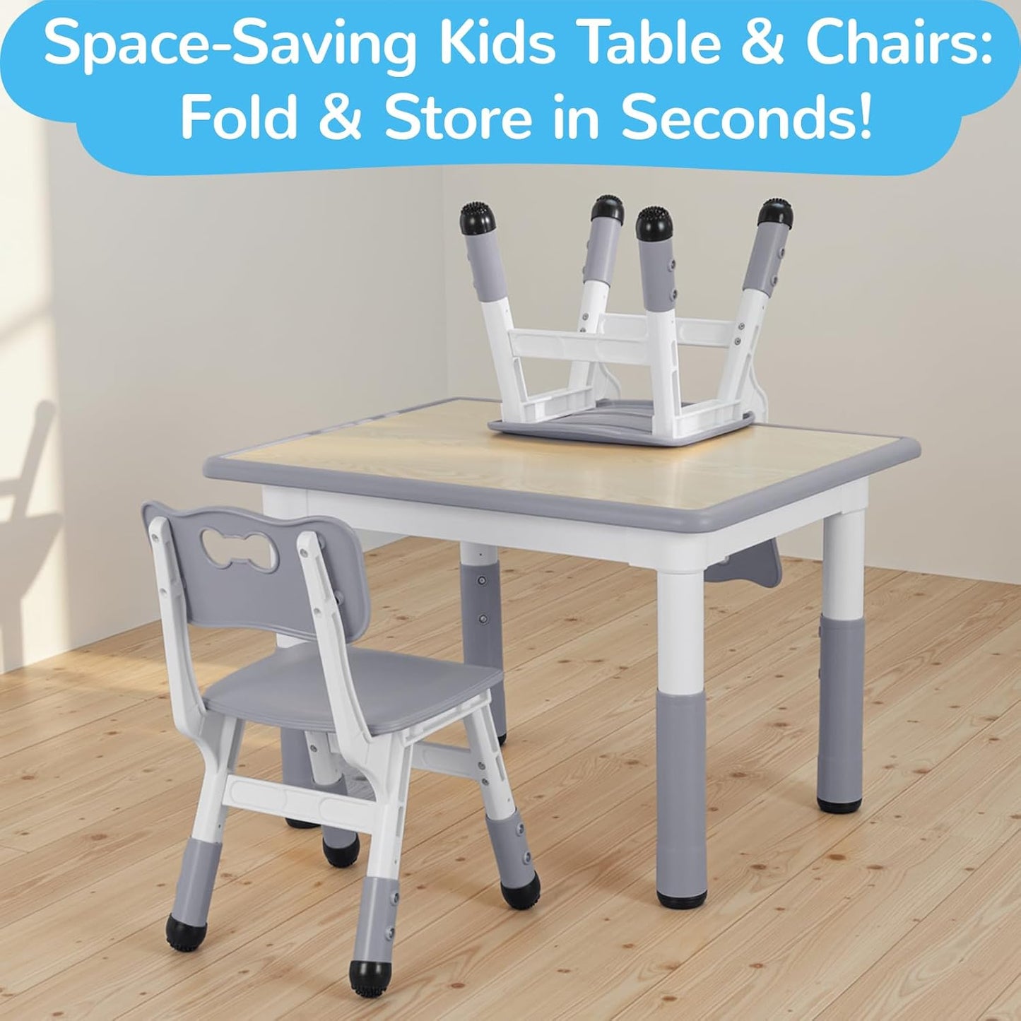 LAZY BUDDY Kids Table and 2 Chairs Set, Height Adjustable Toddler Play Activity Table Set for Children 3-8 Years