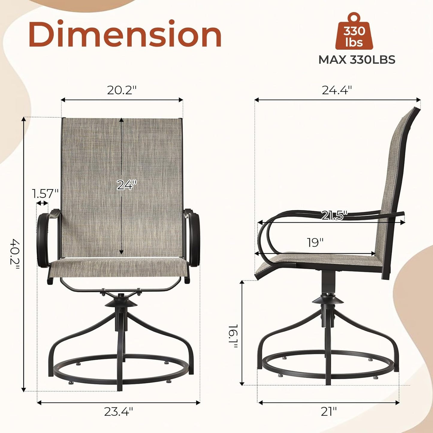 LAZY BUDDY Patio Swivel Chairs Set of 2/4, Outdoor Dining Chairs with High Back, All-Weather, for Lawn, Porch, Garden
