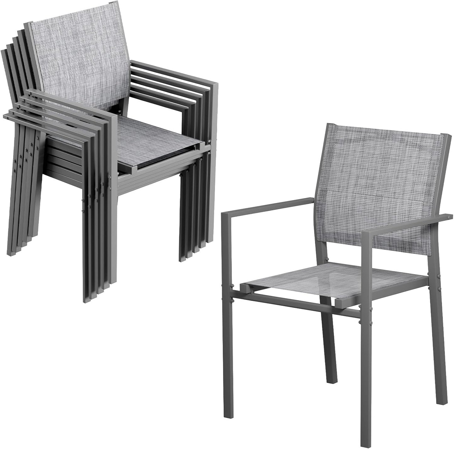 LAZY BUDDY Patio Dining Chairs Set of 6, Stackable Outdoor Dining Chairs with Arms, Outdoor Dining Furniture with Metal Frame & Breathable Textilene Fabric, for Garden, Backyard, Lawn, Poolside