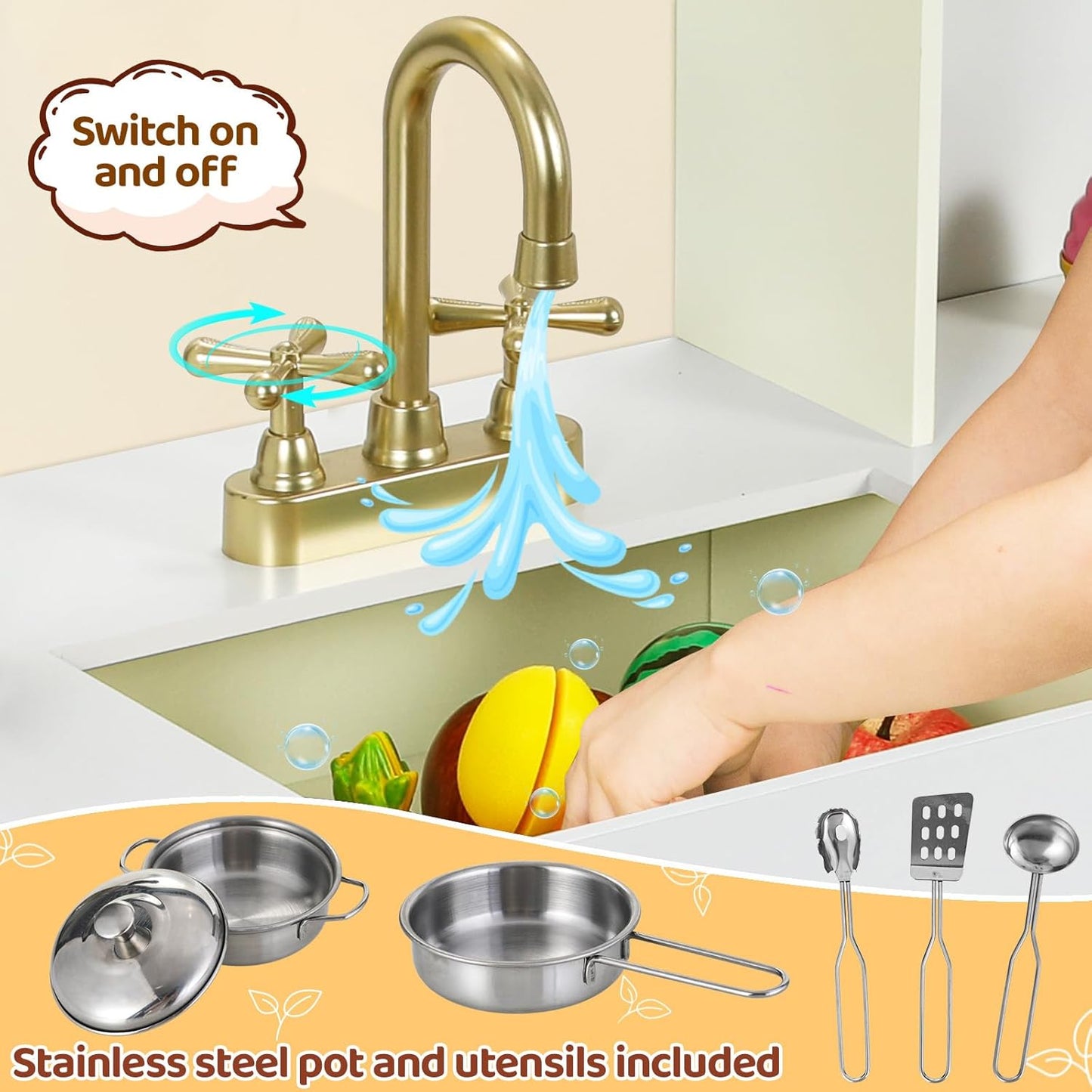 LAZY BUDDY Toddler Play Kitchen, Wooden Kids Kitchen Playset w/Stove, Sink, Microwave, Water Dispenser, Curtain, Gift for Ages 3+