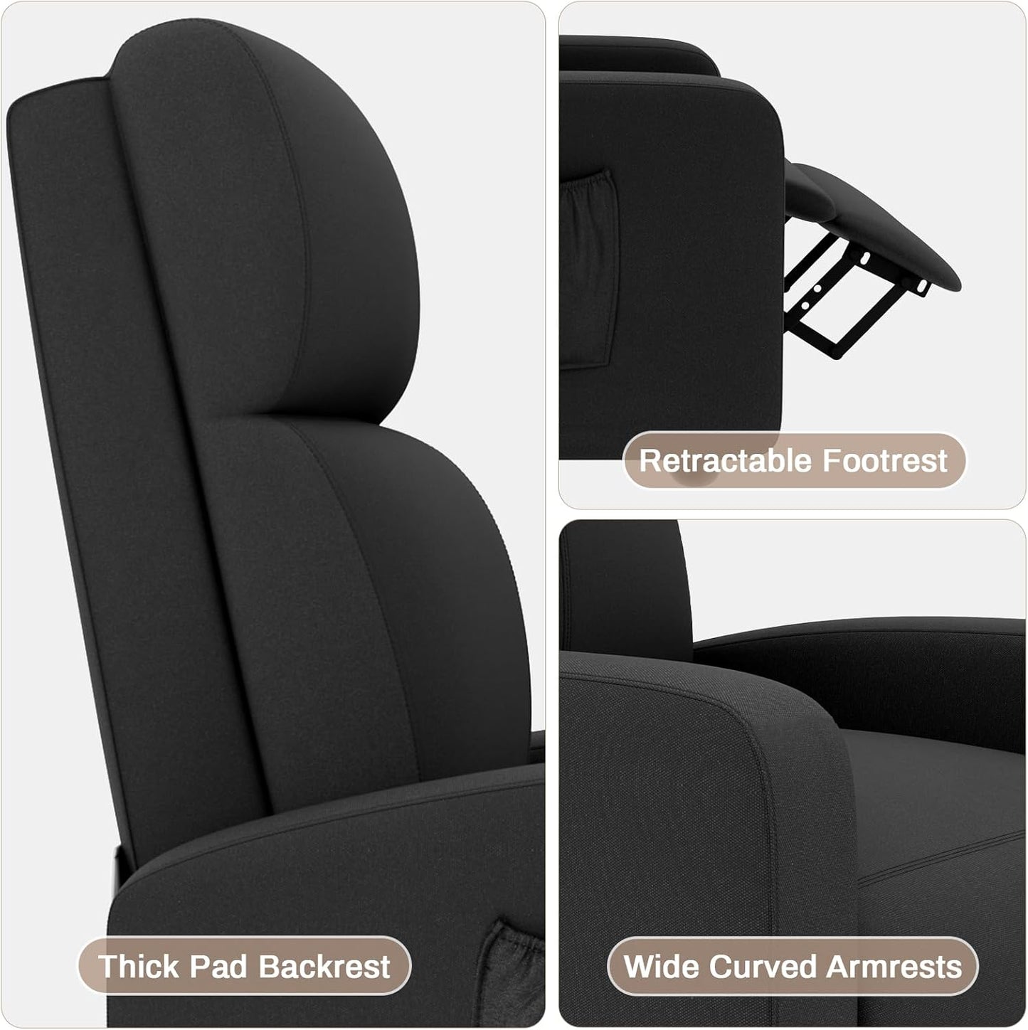 LAZY BUDDY 3 in 1 Adjustable Recliner Chair, Fabric Recliner Sofa for Adults with Side Pocket, Home Theater Seating with Lumbar Support & Backrest for Living Room
