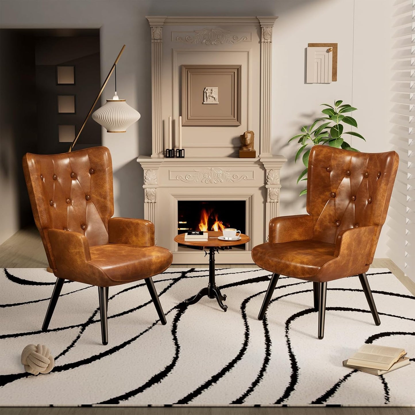 LAZY BUDDY PU Leather Accent Chair, Comfy Wingback Armchair, Upholstered Reading Chair with High Backrest for Living Room, Bedroom, Office