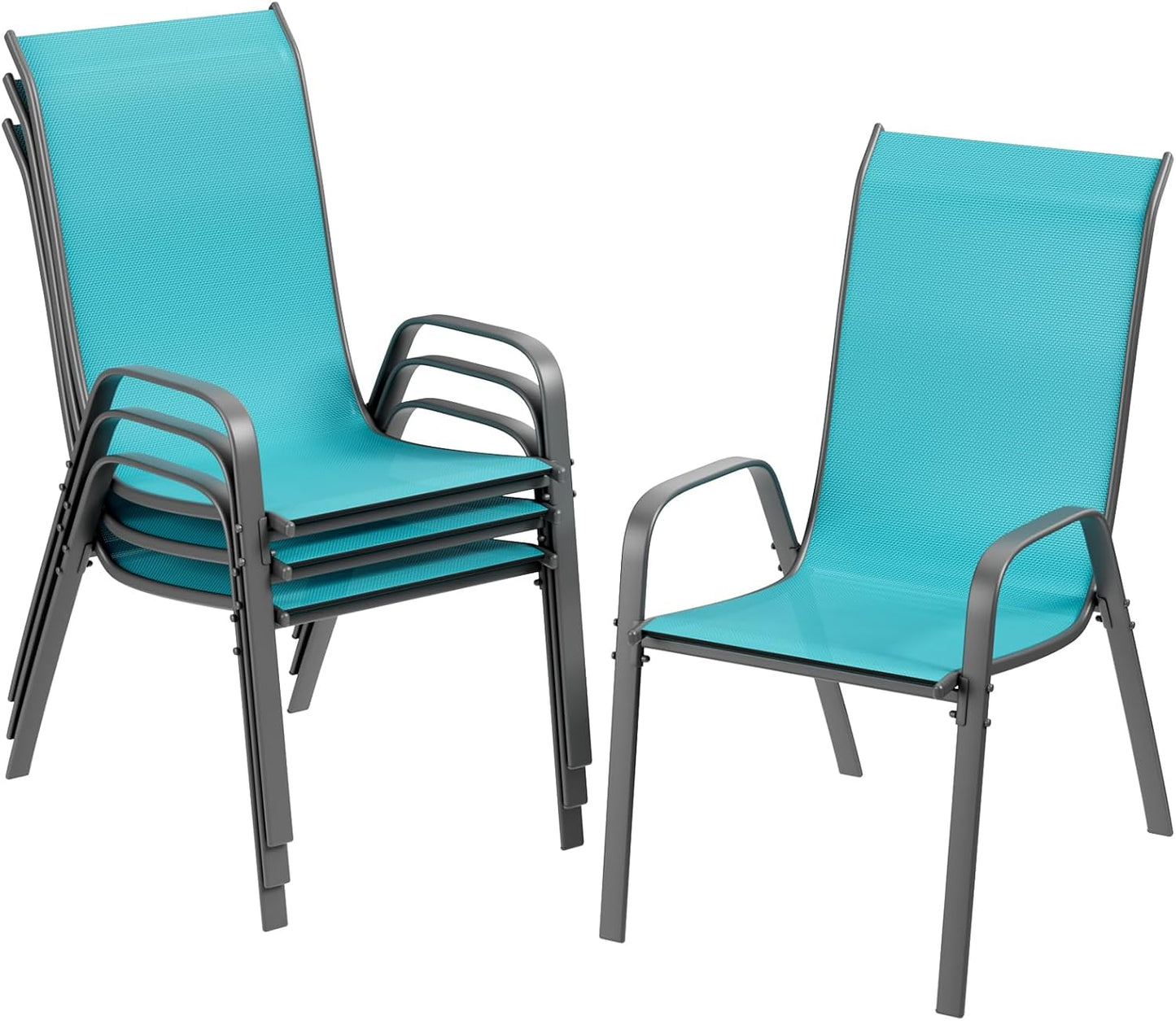 LAZY BUDDY 4 Pcs Patio Dining Chairs, Outdoor Stackable Armchair, Heavy Duty Breathable Lawn Chairs Set for Backyard, Garden, Deck, Front Porch, 330 LBS