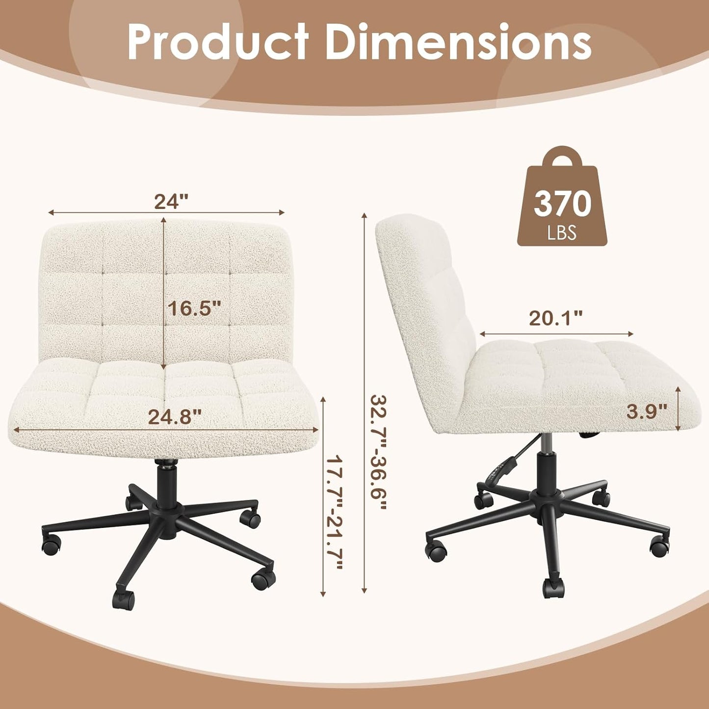 LAZY BUDDY Office Chair, Armless Criss Cross Legged Chair with Wheels, Comfy Home Vanity Task Computer Chair, Adjustable Height