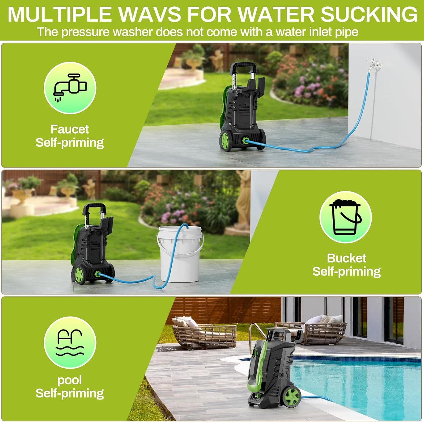 LAZY BUDDY Electric Pressure Washer, 2700 PSI 1.7 GPM Power Washer with 4 Quick Connect Nozzles, High Pressure Cleaning Machine with Foam Cannon for Cars, Fences, Patios