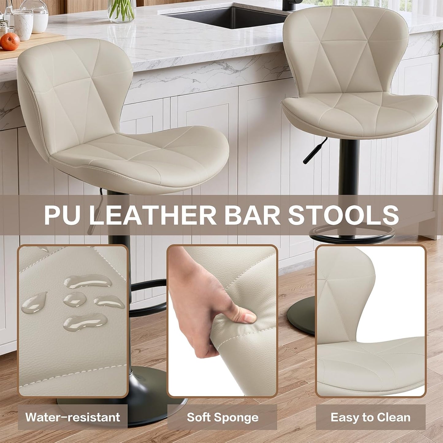 LAZY BUDDY Bar Stools Set of 2/4, Adjustable Counter Height Barstools Swivel Bar Chairs for Kitchen Island, Dining Room