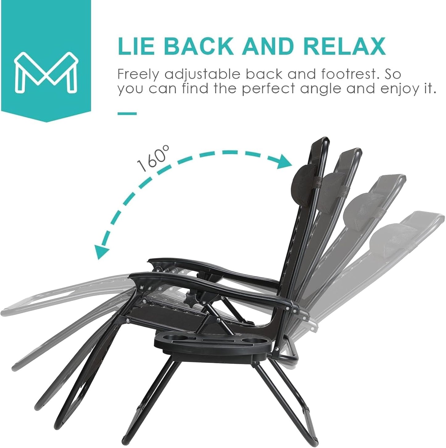 LAZY BUDDY Zero Gravity Chair Set of 2, Outdoor Folding Lounge with Detachable Headrest & Holder Tray, Adjustable Textilene Lawn Reclining, No Assembly Required, for Patio, Backyard, Garden, 330LBS
