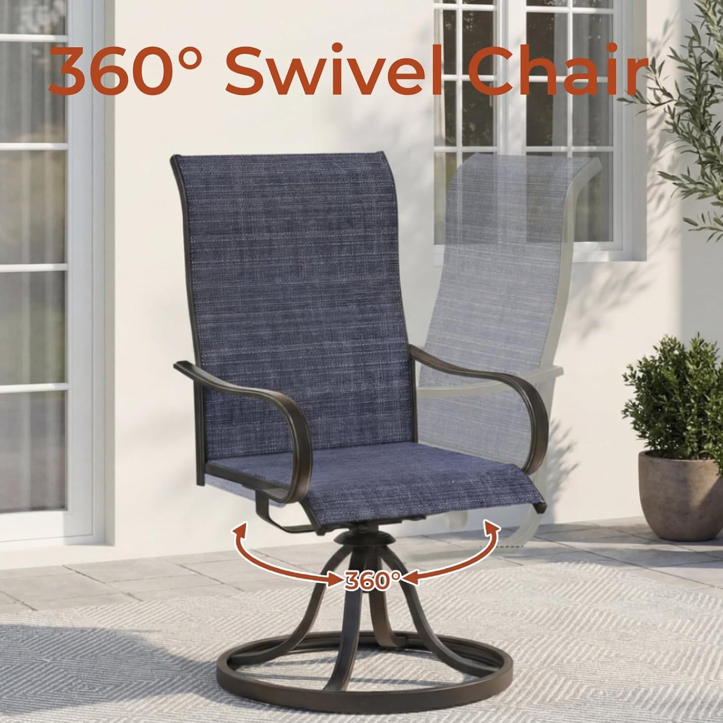 LAZY BUDDY Patio Swivel Chairs Set of 2/4, Outdoor Dining Chairs with High Back, All-Weather, for Lawn, Porch, Garden