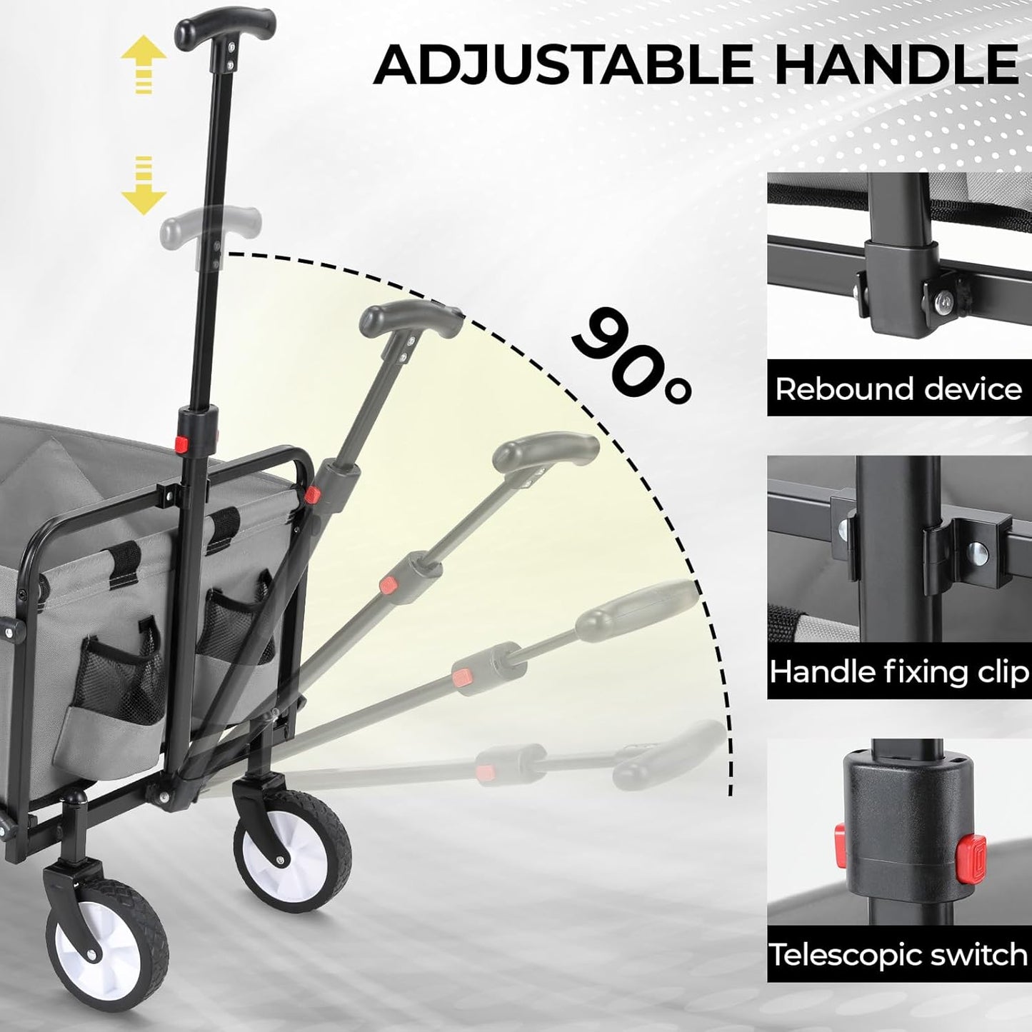 LAZY BUDDY Collapsible Folding Wagon 150 lbs Max Load, Heavy-Duty Portable Utility Shopping Cart, Lightweight Foldable Grocery Stroller, with 360° Wheels, Carry Bag, for Camping, Beach, Garden, Sports