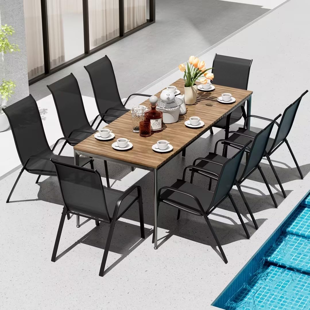 LAZY BUDDY Patio Chairs Set of 8, Stackable Textilene Outdoor Dining Chair for All Weather, with 20″ Wide Seat & Metal Frame, for Garden, Backyard, Deck, Restaurant, Poolside