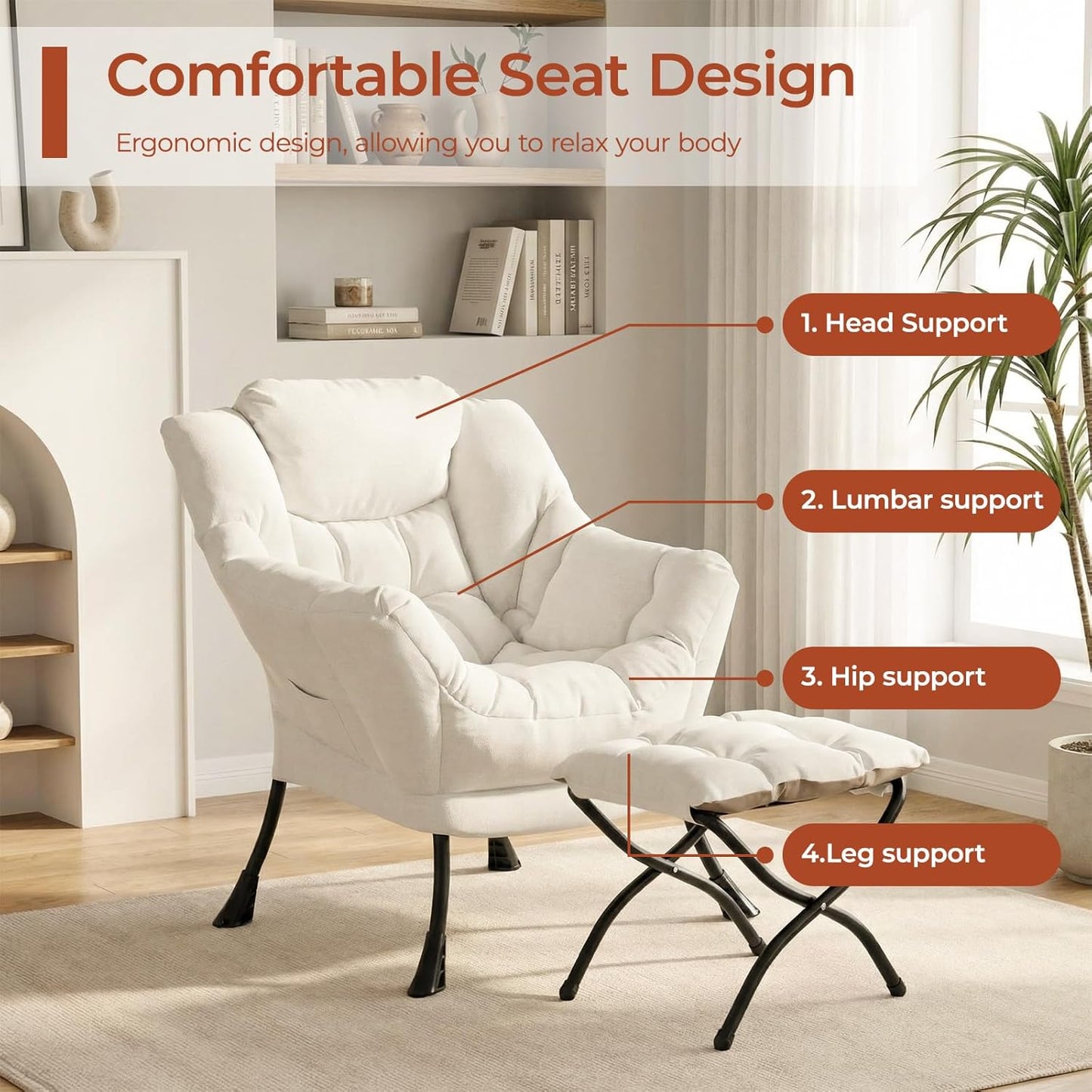 LAZY BUDDY Lazy Chair with Side Pocket, Upholstered Accent Lounge Chair Reading Armchair for Living Room, Bedroom