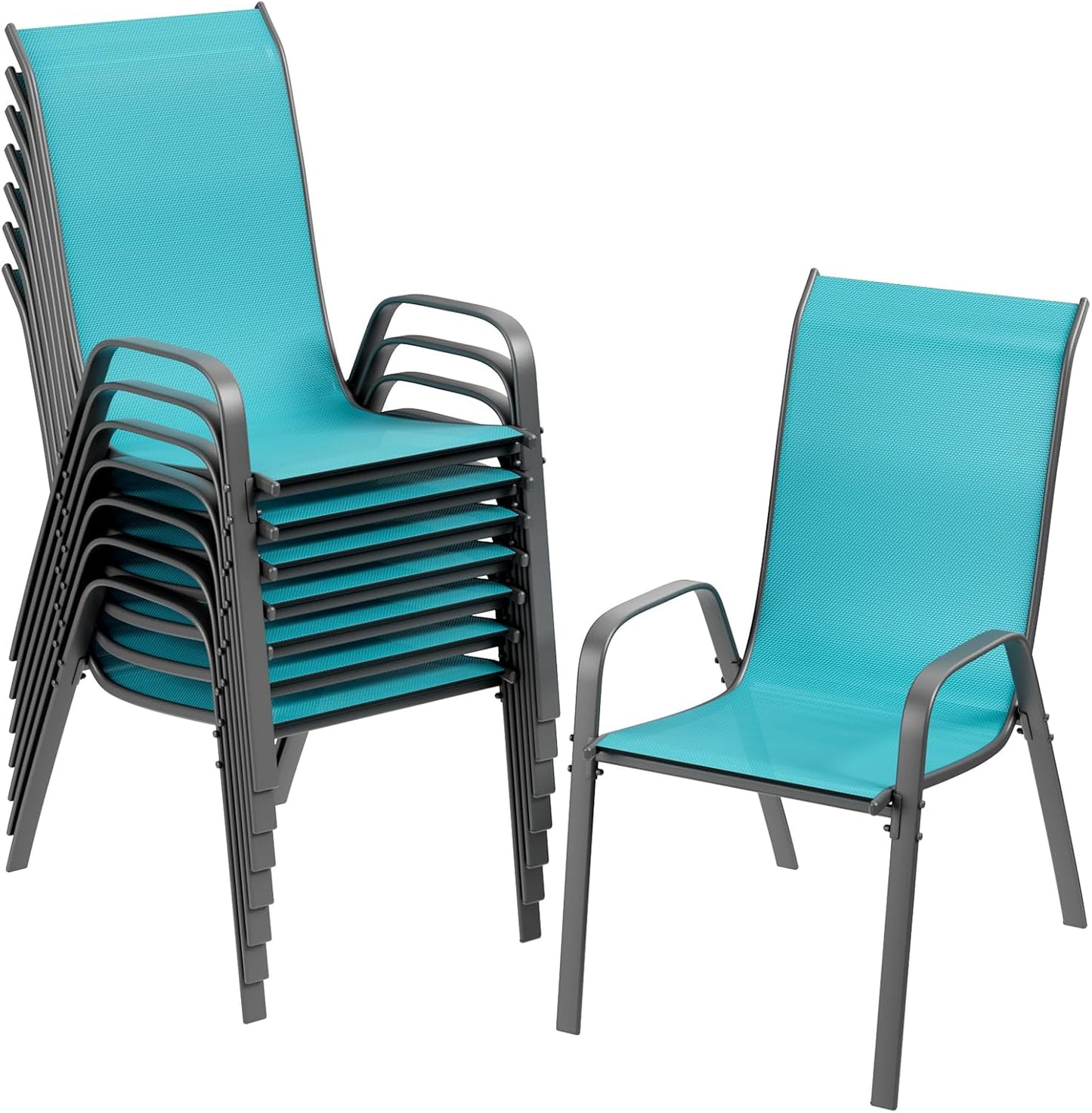 LAZY BUDDY Patio Chairs Set of 8, Stackable Textilene Outdoor Dining Chair for All Weather, with 20″ Wide Seat & Metal Frame, for Garden, Backyard, Deck, Restaurant, Poolside