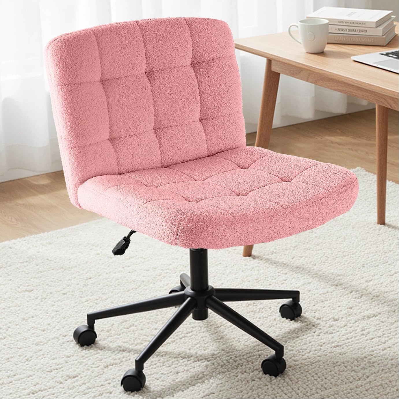 LAZY BUDDY Office Chair, Armless Criss Cross Legged Chair with Wheels, Comfy Home Vanity Task Computer Chair, Adjustable Height