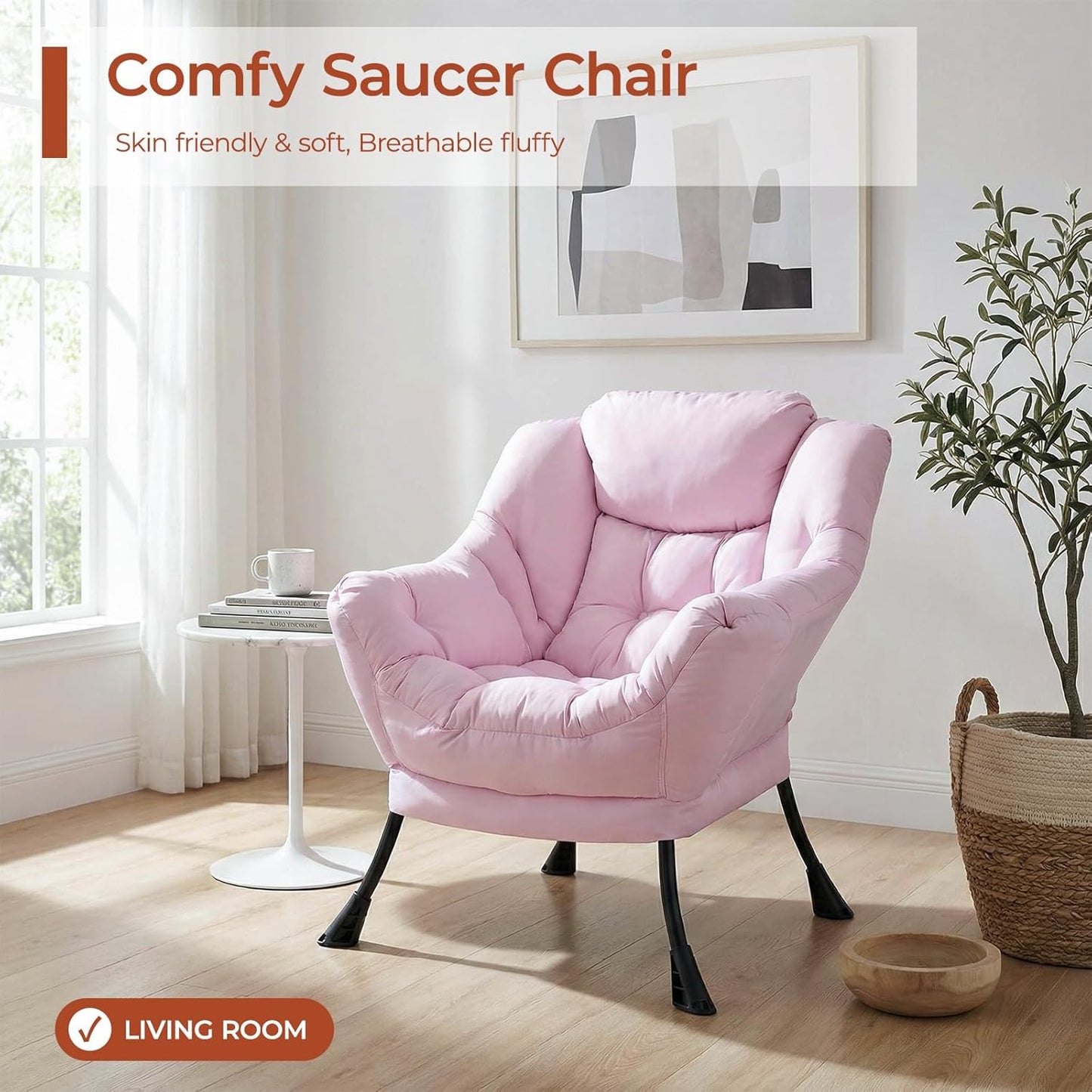 LAZY BUDDY Lazy Chair with Side Pocket, Upholstered Accent Lounge Chair Reading Armchair for Living Room, Bedroom