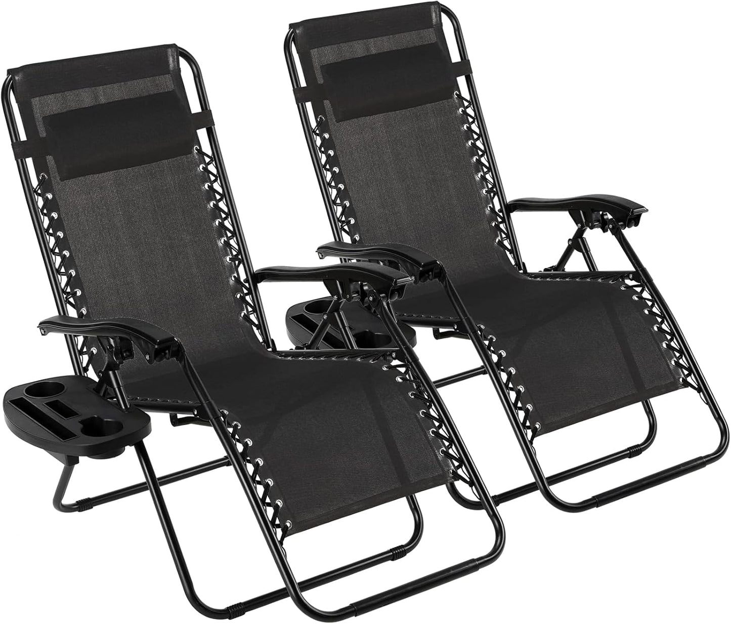 LAZY BUDDY Zero Gravity Chair Set of 2, Outdoor Folding Lounge with Detachable Headrest & Holder Tray, Adjustable Textilene Lawn Reclining, No Assembly Required, for Patio, Backyard, Garden, 330LBS