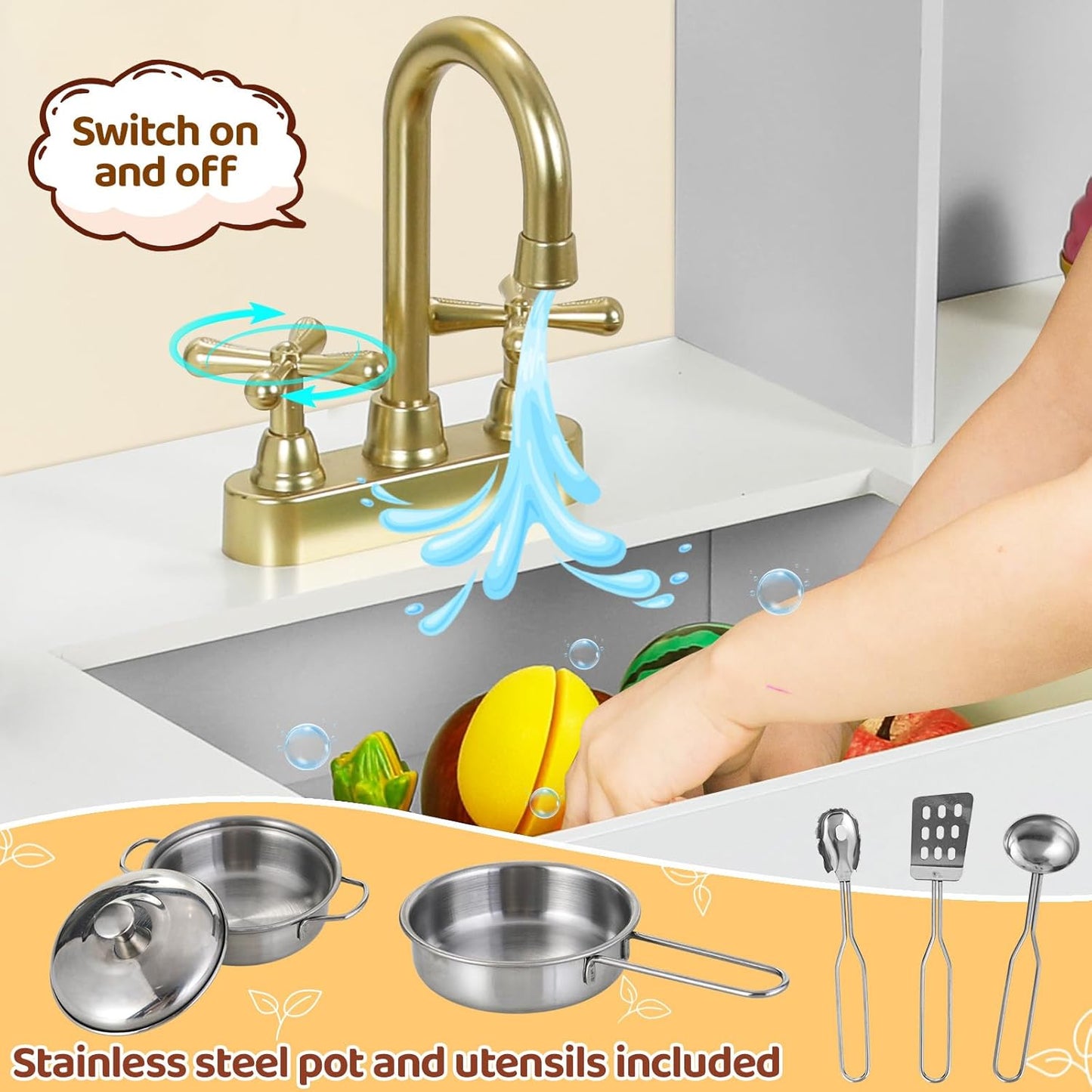 LAZY BUDDY Toddler Play Kitchen, Wooden Kids Kitchen Playset w/Stove, Sink, Microwave, Water Dispenser, Curtain, Gift for Ages 3+