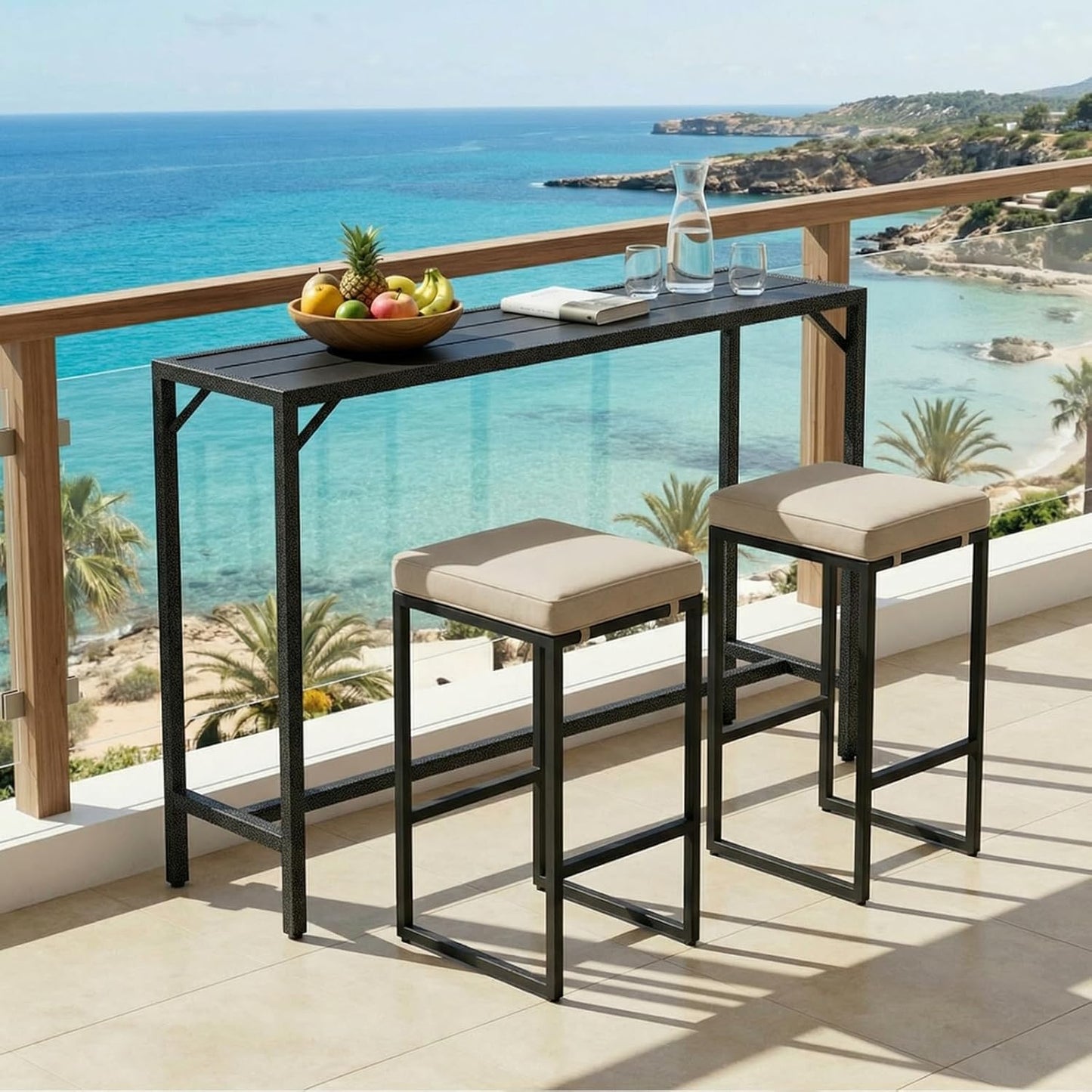 LAZY BUDDY 40''/47''/55''/63'' Outdoor Bar Table, Patio Counter Height Table Bar Height Pub Table with Adjustable Foot, HDPE Outdoor Furniture for Deck, Hot Tub, Poolside, Balcony