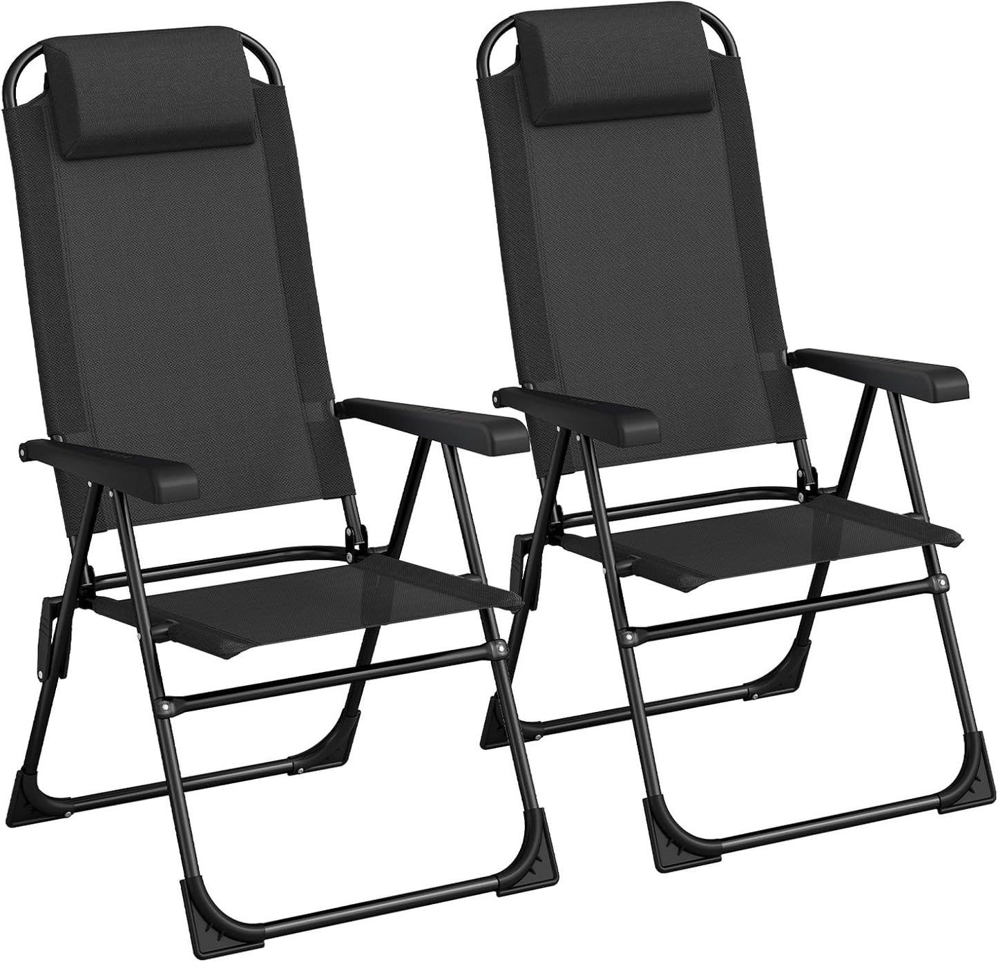 LAZY BUDDY Folding Patio Dining Chairs Set of 2/4 with Armrests, 5-Postion Adjustable Outdoor Chair with Removable Headrest for Deck, Lawn, Garden, Backyard