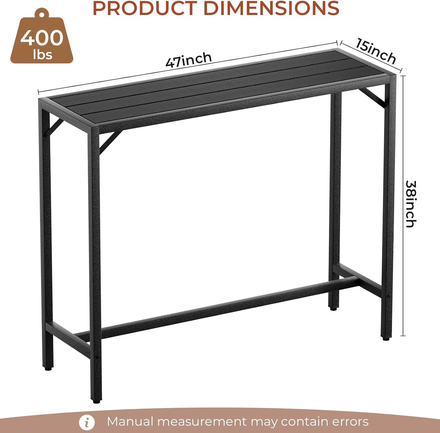 LAZY BUDDY 40''/47''/55''/63'' Outdoor Bar Table, Patio Counter Height Table Bar Height Pub Table with Adjustable Foot, HDPE Outdoor Furniture for Deck, Hot Tub, Poolside, Balcony