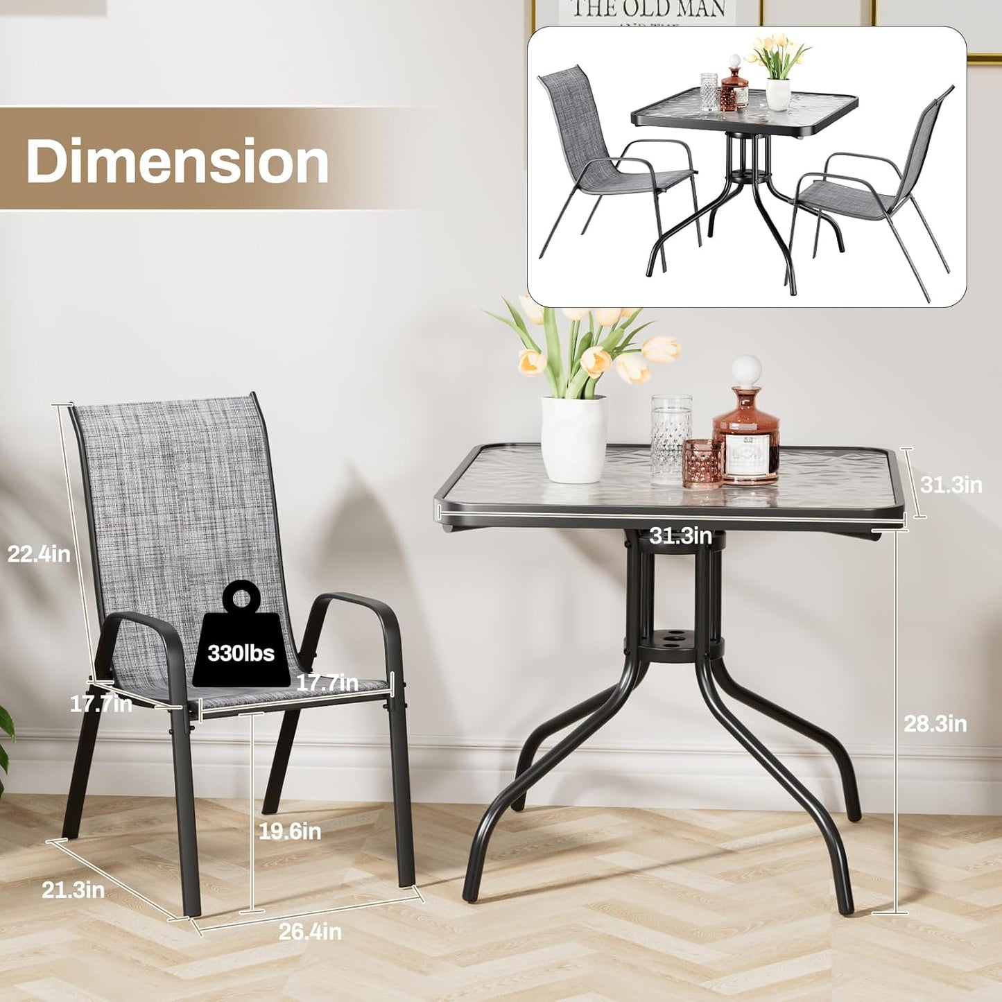 LAZY BUDDY 5-Piece Patio Dining Set, All Weather Outdoor Table with 4 Stackable Chairs for Garden Backyard Deck