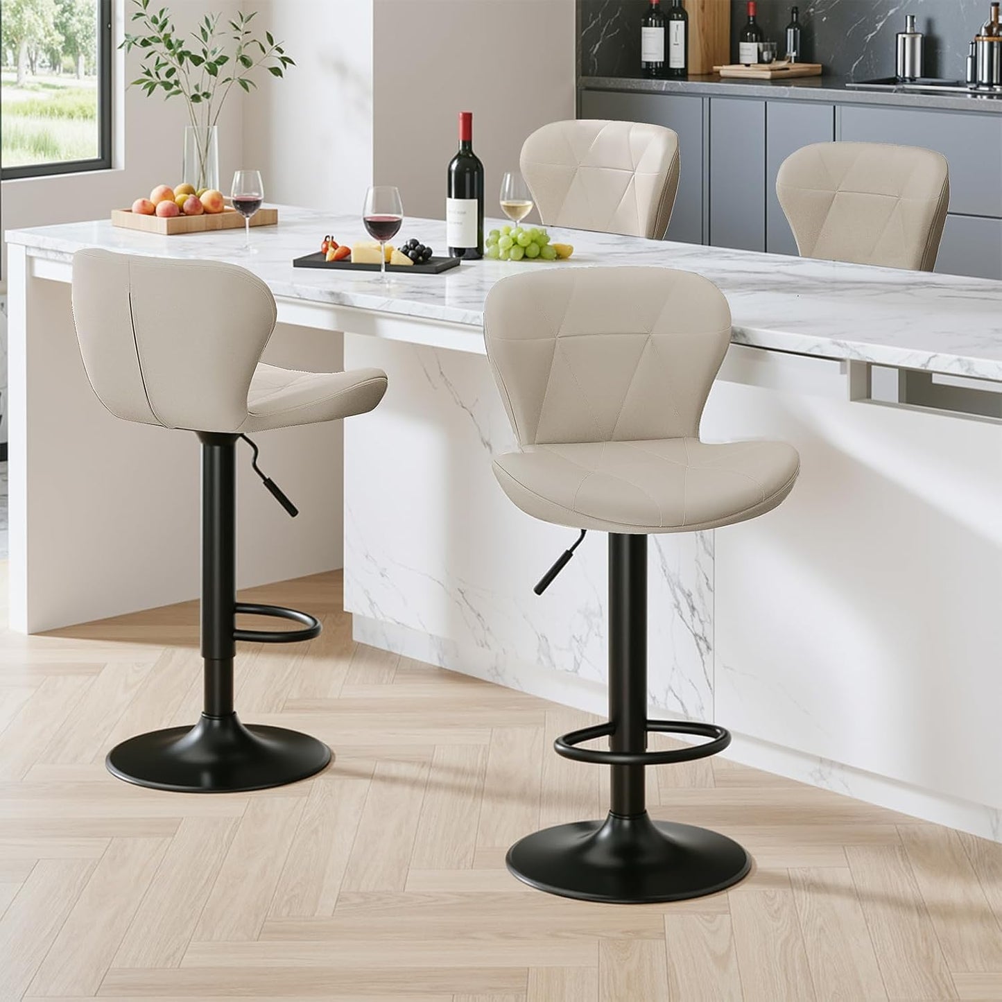 LAZY BUDDY Bar Stools Set of 2/4, Adjustable Counter Height Barstools Swivel Bar Chairs for Kitchen Island, Dining Room