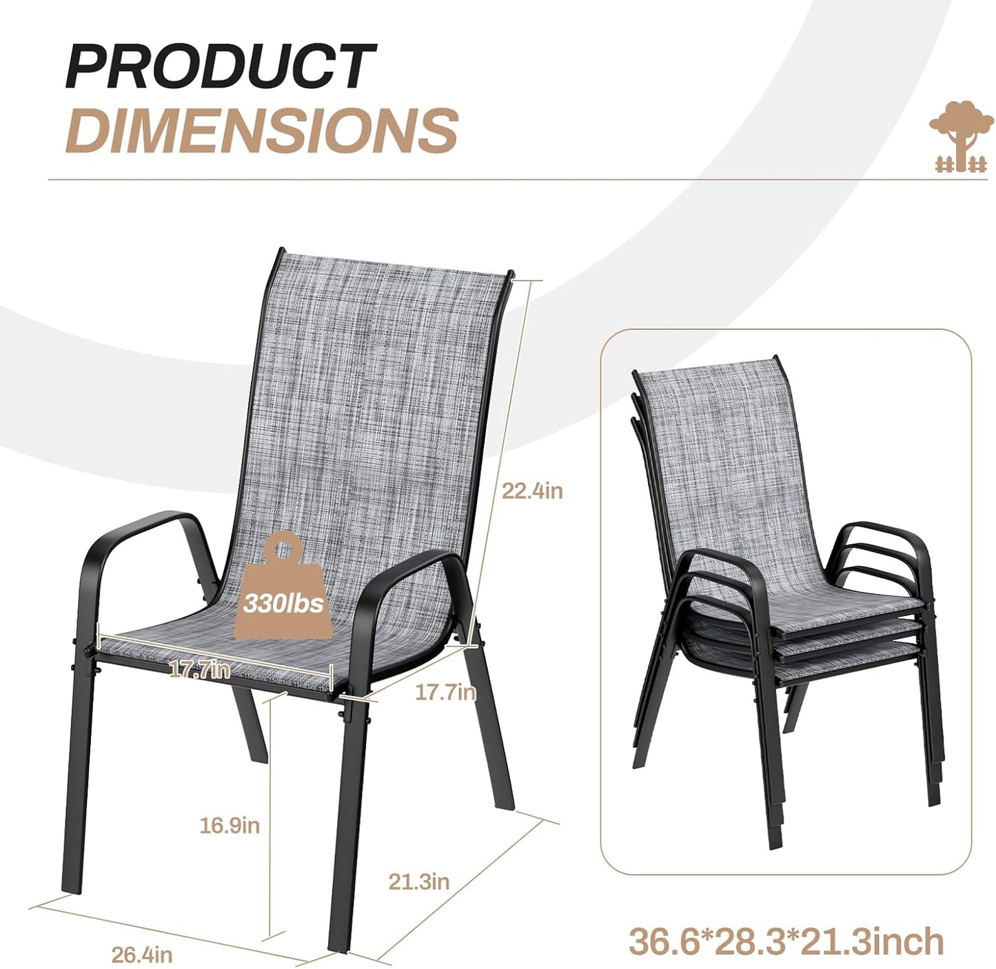 LAZY BUDDY Patio Chairs Set of 8, Stackable Textilene Outdoor Dining Chair for All Weather, with 20″ Wide Seat & Metal Frame, for Garden, Backyard, Deck, Restaurant, Poolside