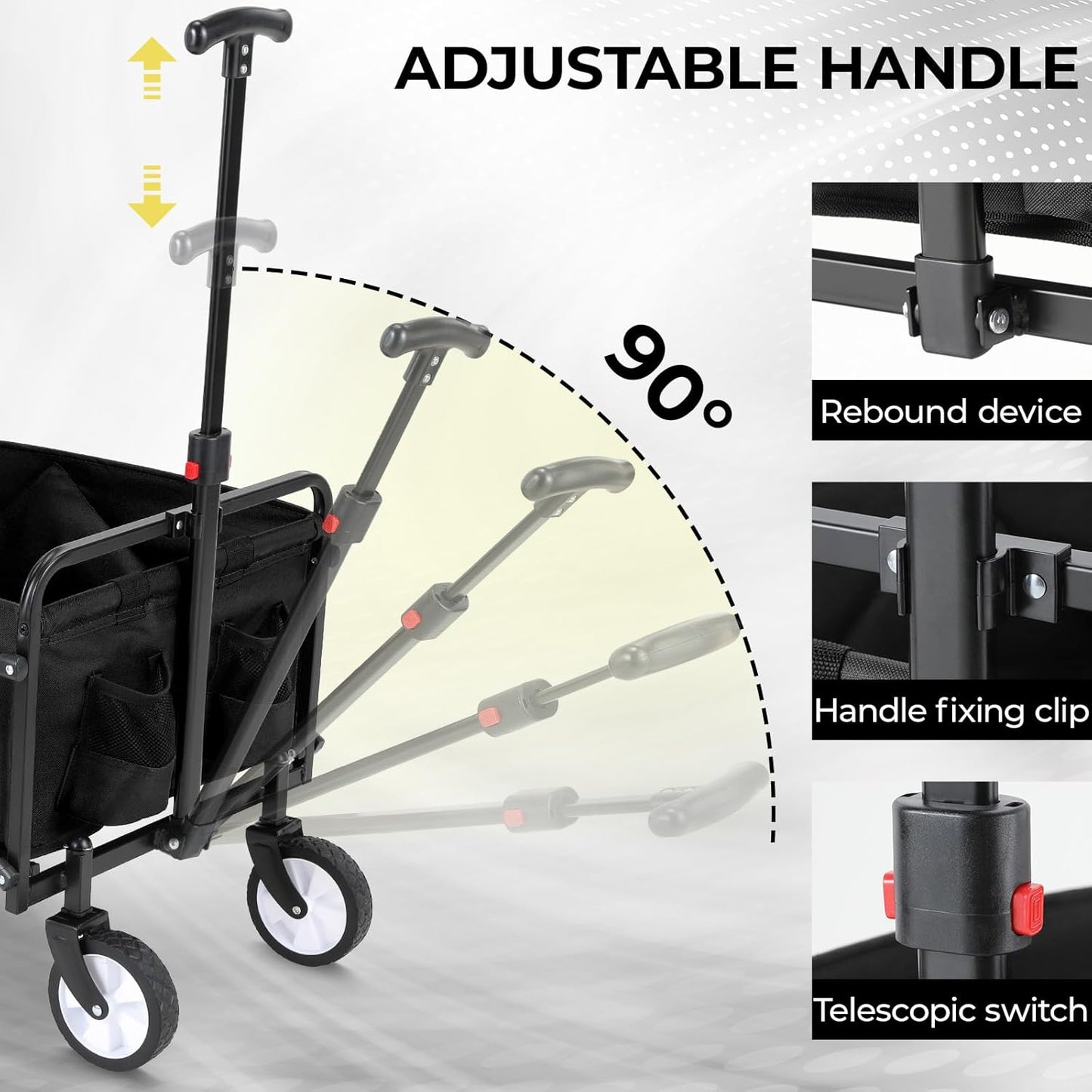 LAZY BUDDY Collapsible Folding Wagon 150 lbs Max Load, Heavy-Duty Portable Utility Shopping Cart, Lightweight Foldable Grocery Stroller, with 360° Wheels, Carry Bag, for Camping, Beach, Garden, Sports
