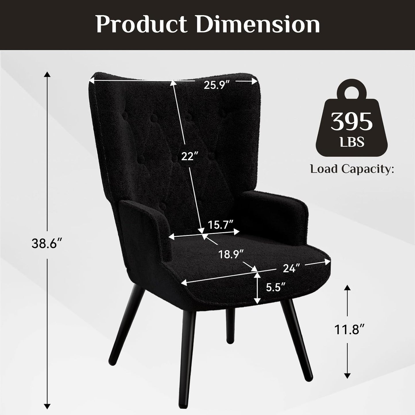LAZY BUDDY PU Leather Accent Chair, Comfy Wingback Armchair, Upholstered Reading Chair with High Backrest for Living Room, Bedroom, Office