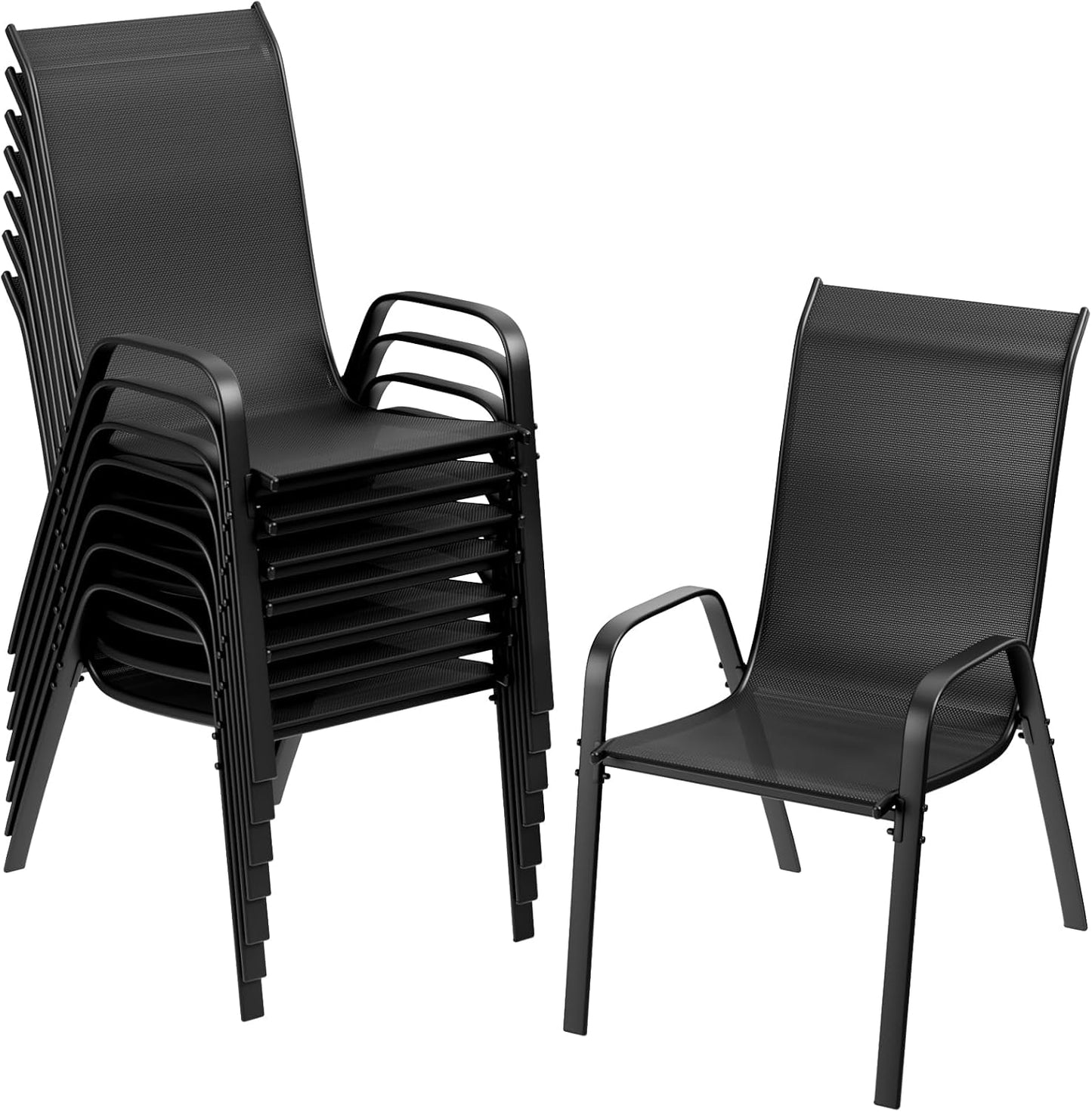 LAZY BUDDY Patio Chairs Set of 8, Stackable Textilene Outdoor Dining Chair for All Weather, with 20″ Wide Seat & Metal Frame, for Garden, Backyard, Deck, Restaurant, Poolside