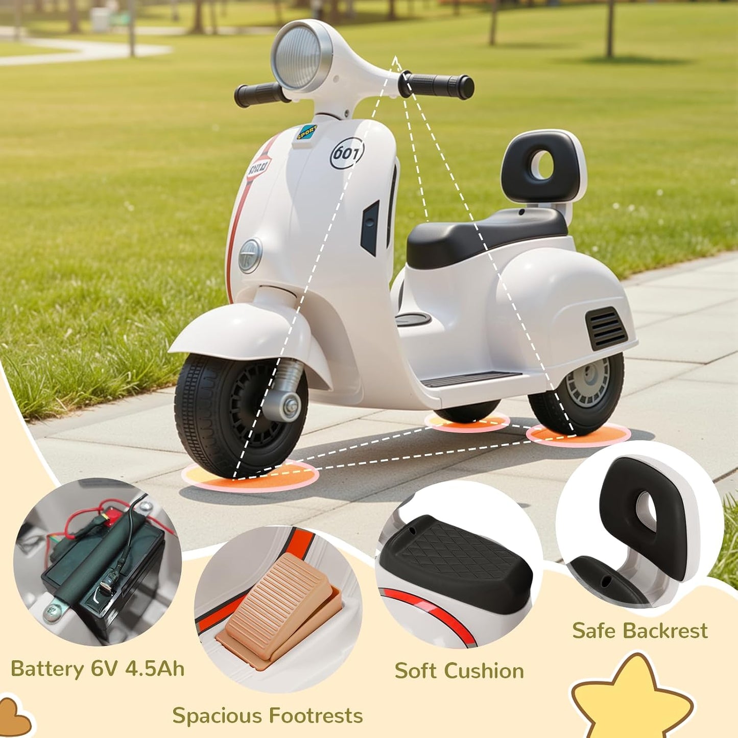 LAZY BUDDY Kids Ride On Motorcycle, 6V Battery Powered Electric Motorcycle with Light, Forward & Backward, Gift Toy for Toddlers 2+