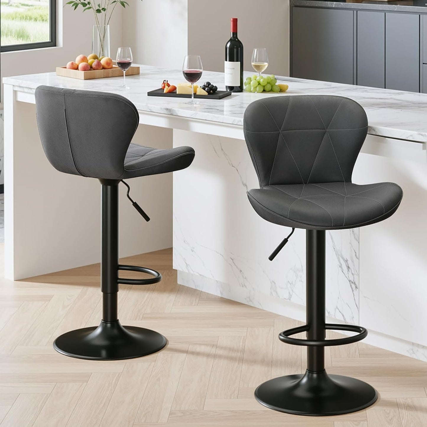 LAZY BUDDY Bar Stools Set of 2/4, Adjustable Counter Height Barstools Swivel Bar Chairs for Kitchen Island, Dining Room