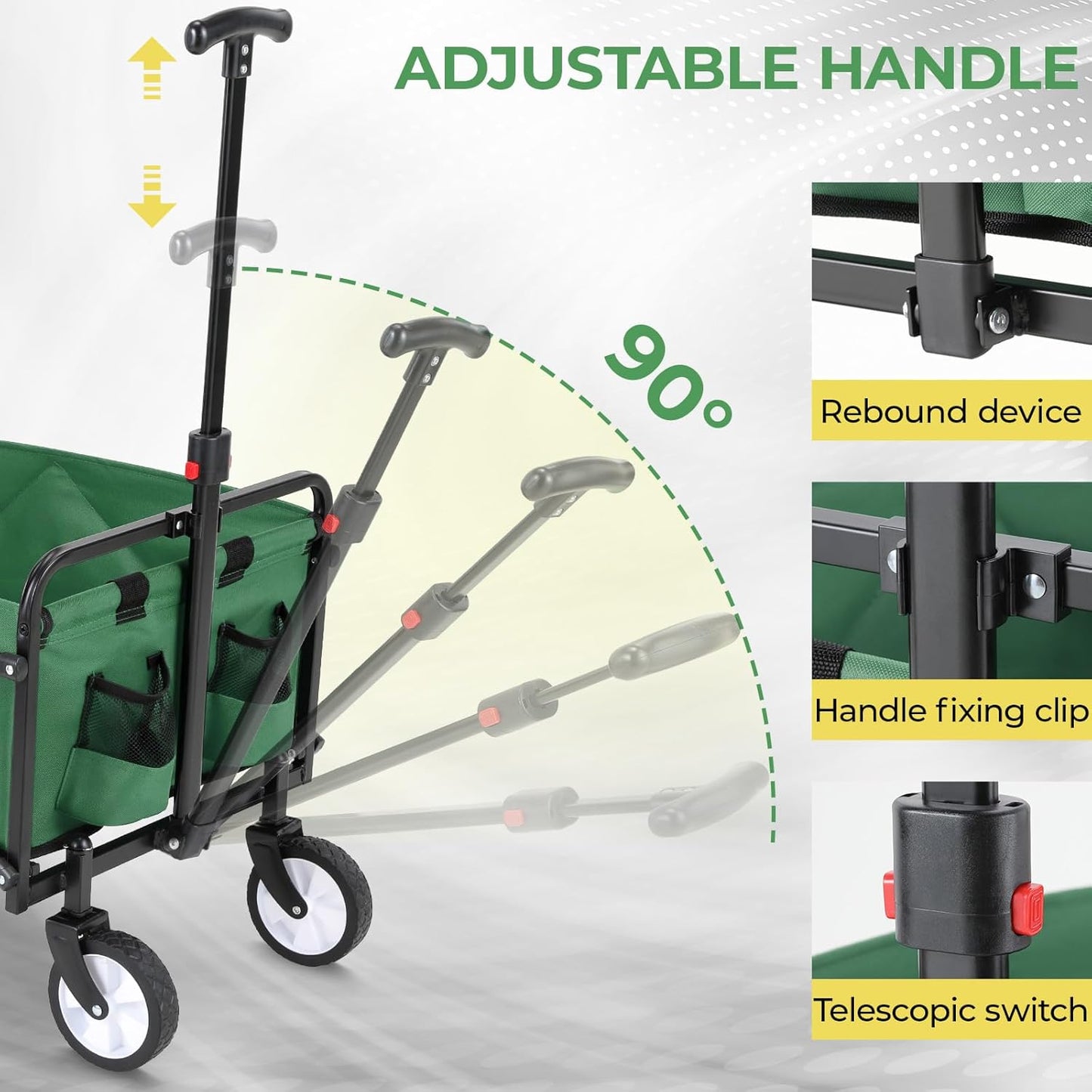 LAZY BUDDY Collapsible Folding Wagon 150 lbs Max Load, Heavy-Duty Portable Utility Shopping Cart, Lightweight Foldable Grocery Stroller, with 360° Wheels, Carry Bag, for Camping, Beach, Garden, Sports