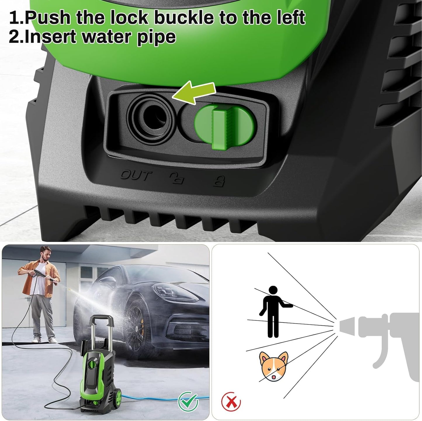 LAZY BUDDY Electric Pressure Washer, 2700 PSI 1.7 GPM Power Washer with 4 Quick Connect Nozzles, High Pressure Cleaning Machine with Foam Cannon for Cars, Fences, Patios