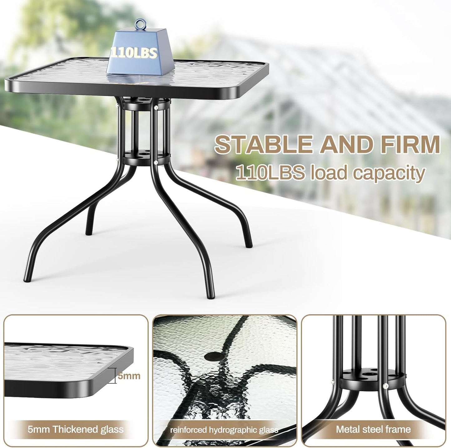 LAZY BUDDY 5-Piece Patio Dining Set, All Weather Outdoor Table with 4 Stackable Chairs for Garden Backyard Deck