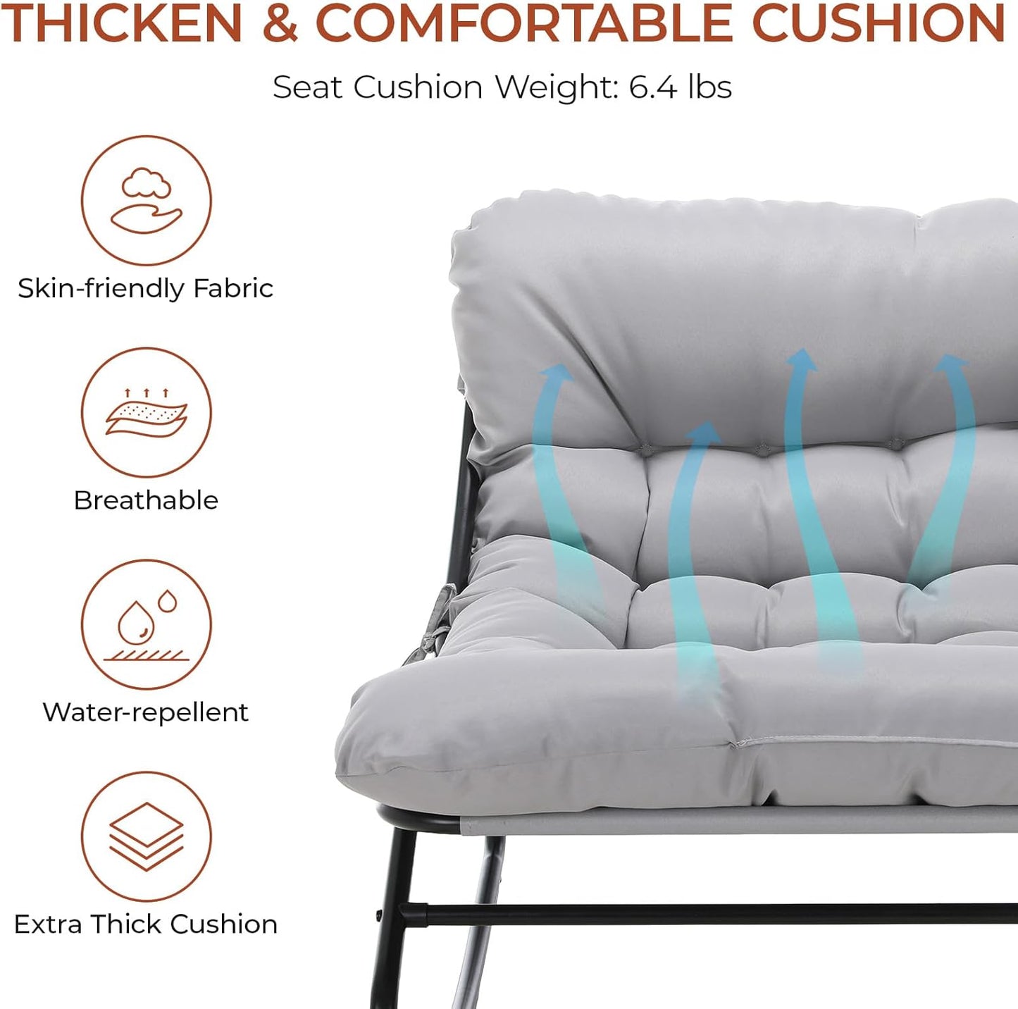 LAZY BUDDY Large Papasan Rocking Chair with Ottoman, Patio Lounge Chair Rocker with 7.4'' Thick Cushion, for Indoor Outdoor Use